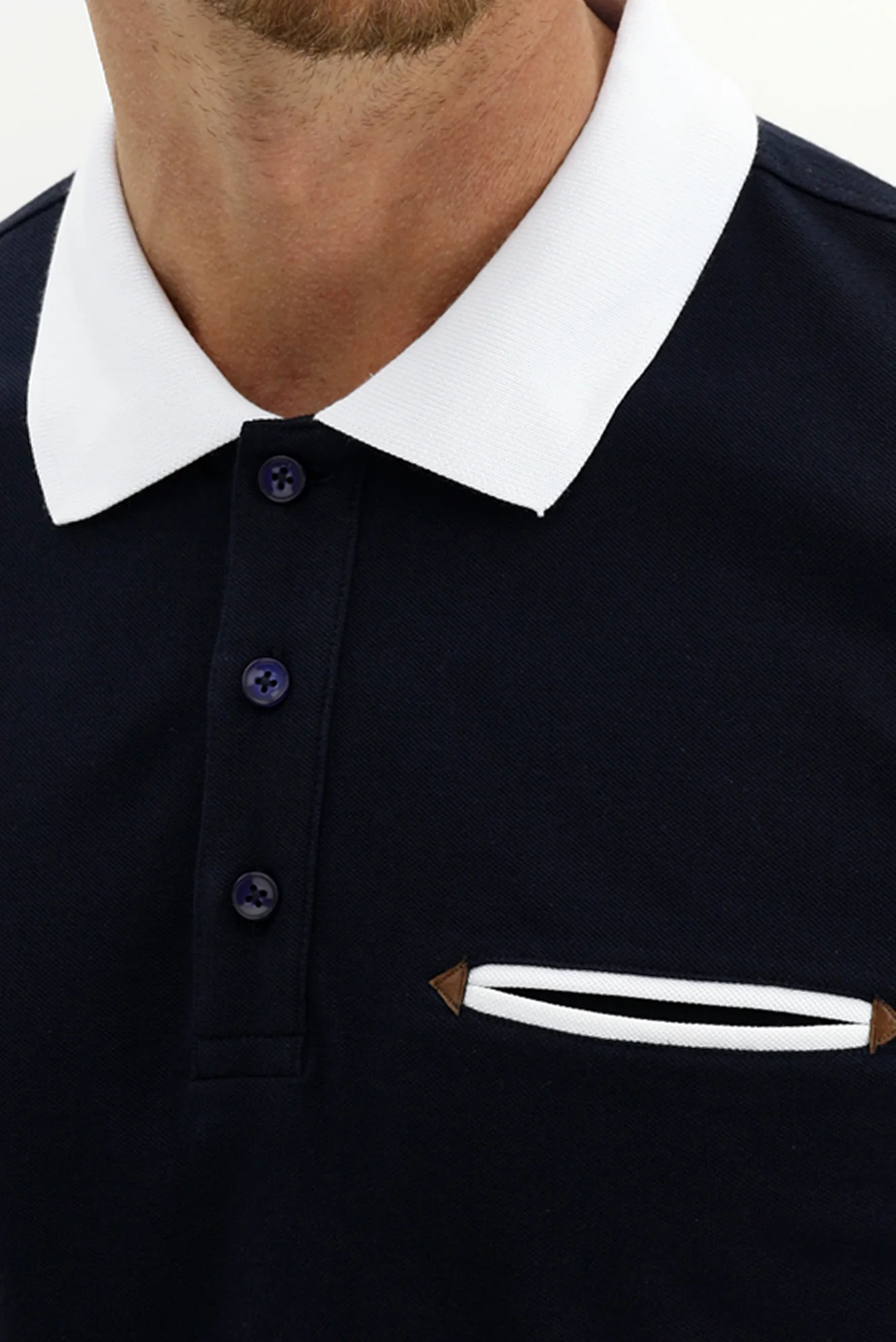 Koyu Lacivert Polo Yaka Slim Fit Dar Kesim Desenli Pamuk Tişört - Image 4