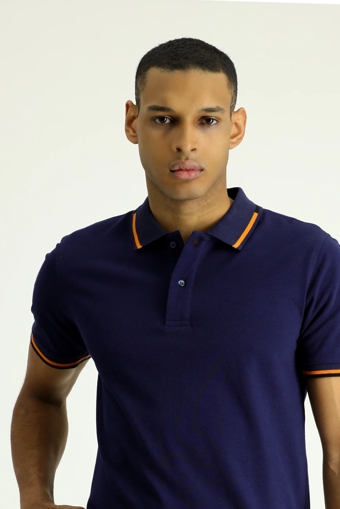 Koyu Lacivert Polo Yaka Slim Fit Dar Kesim Desenli Pamuk Tişört - Image 3