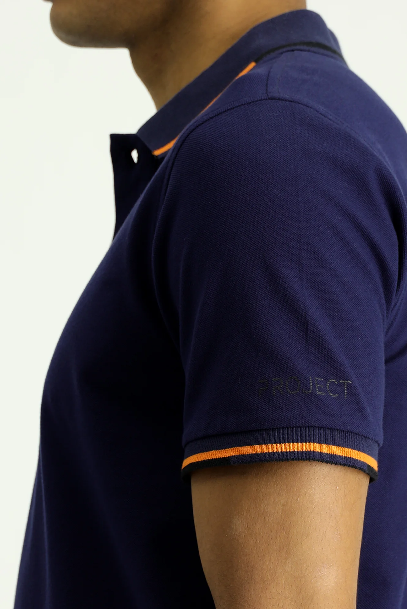 Koyu Lacivert Polo Yaka Slim Fit Dar Kesim Desenli Pamuk Tişört - Image 4