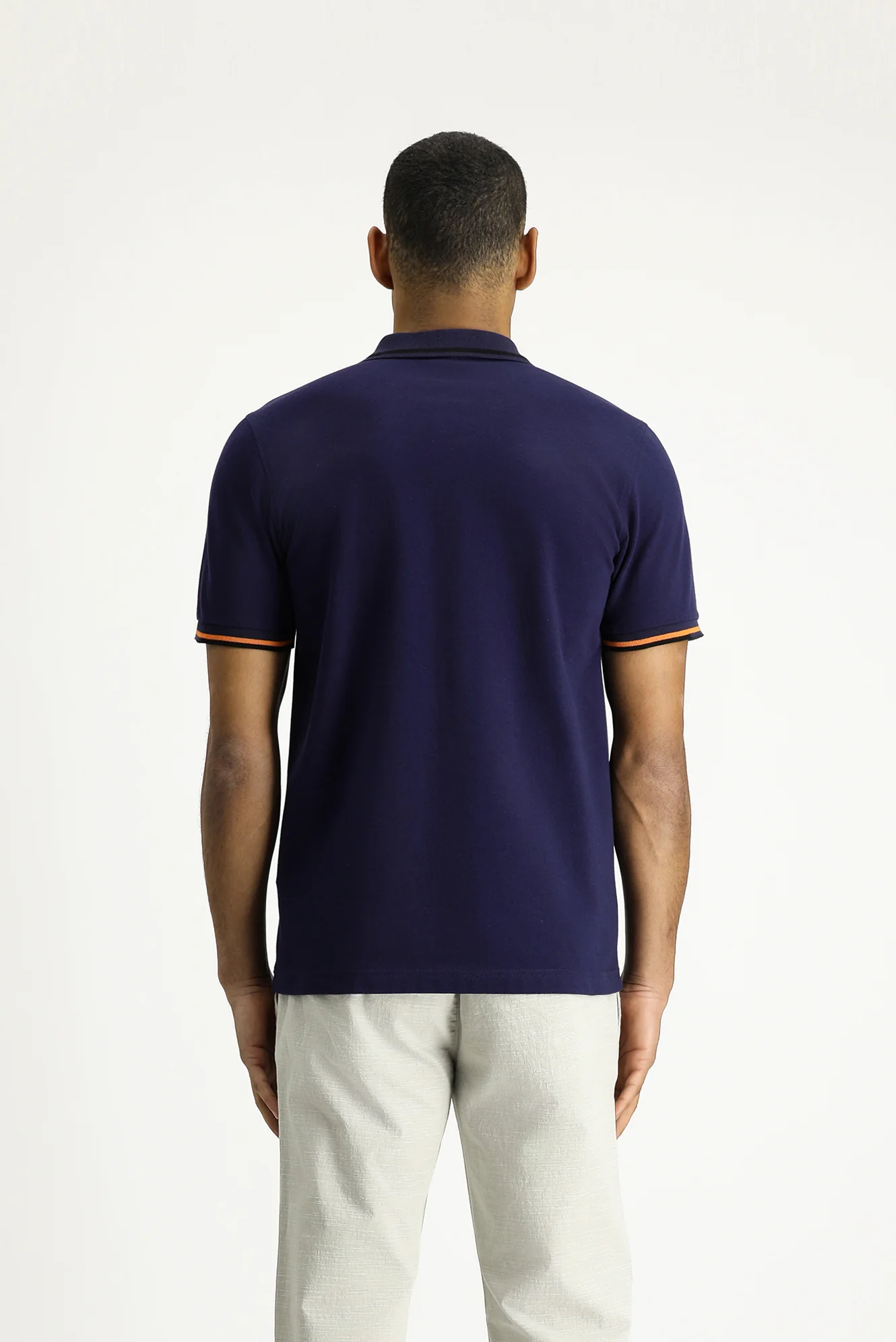 Koyu Lacivert Polo Yaka Slim Fit Dar Kesim Desenli Pamuk Tişört - Image 6