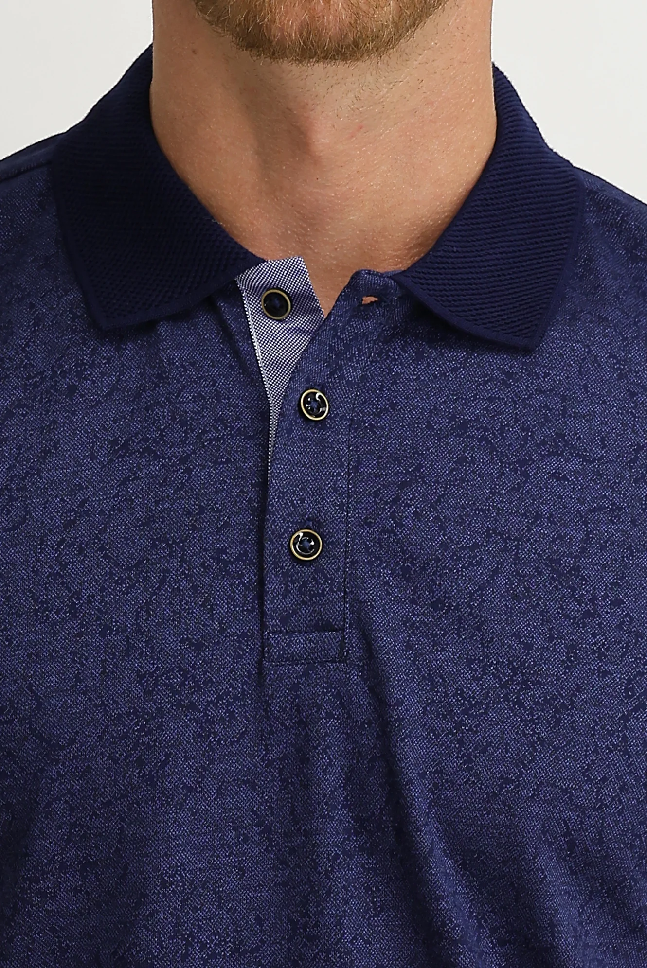 Koyu Lacivert Polo Yaka Slim Fit Dar Kesim Desenli Tişört - Image 3