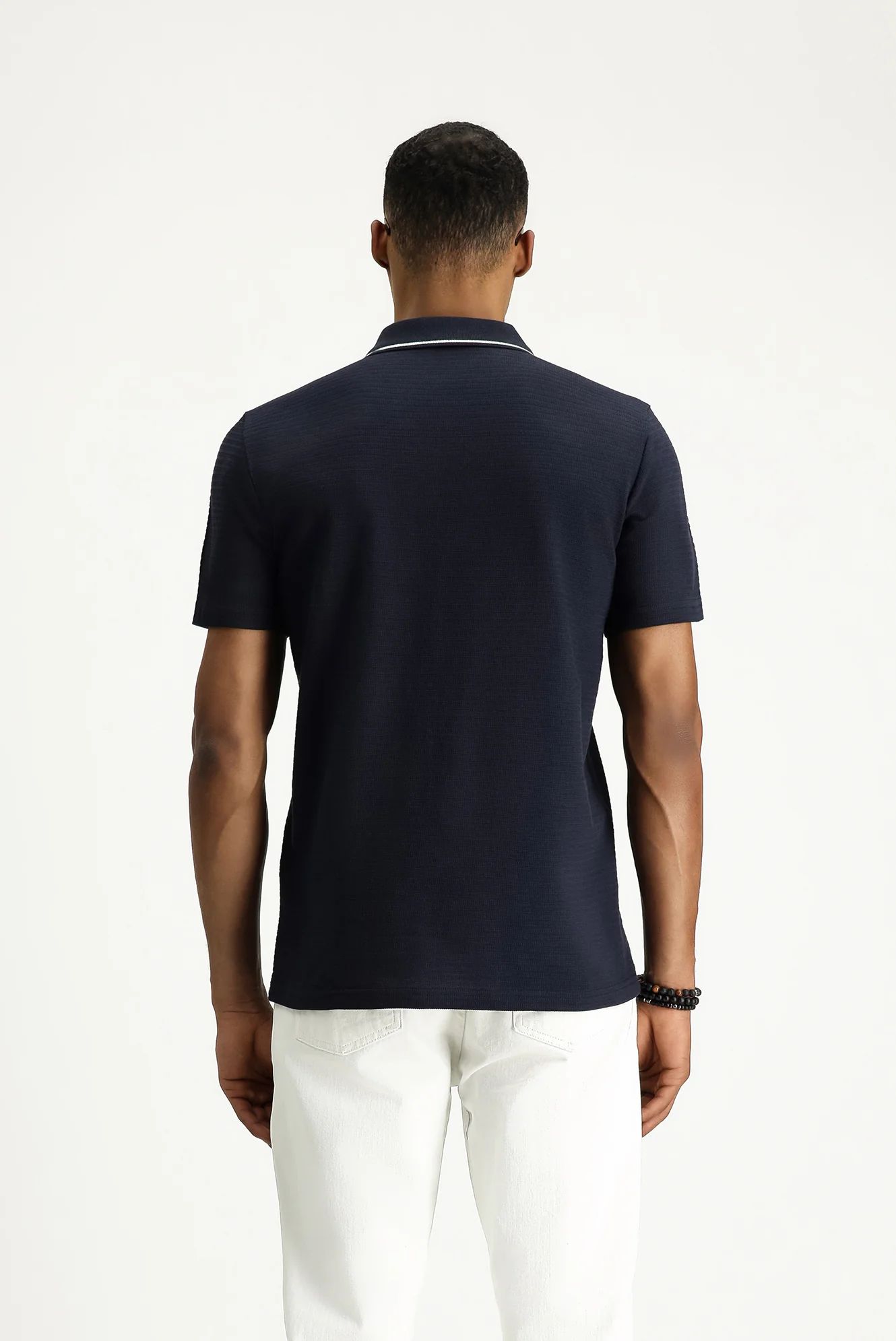 Koyu Lacivert Polo Yaka Slim Fit Dar Kesim Fermuarlı Pamuk Tişört - Image 3