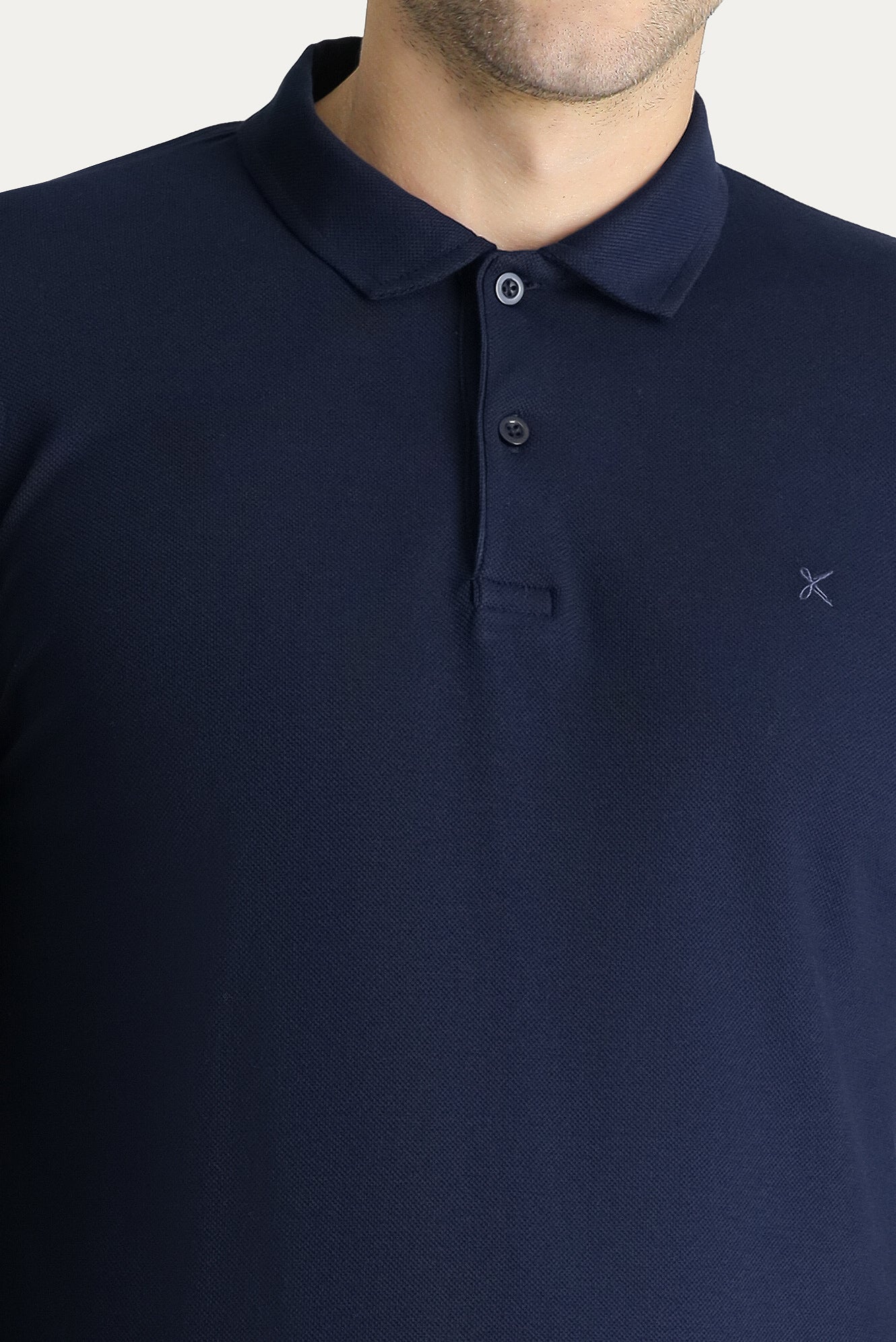 Koyu Lacivert Polo Yaka Slim Fit Dar Kesim Nakışlı Pamuk Sweatshirt - Image 5