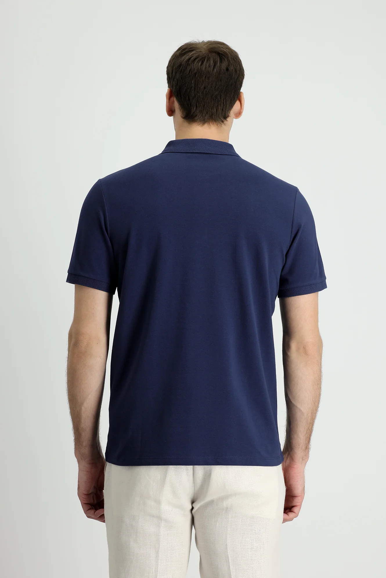 Koyu Lacivert Polo Yaka Slim Fit Dar Kesim Nakışlı Pamuk Tişört - Image 3