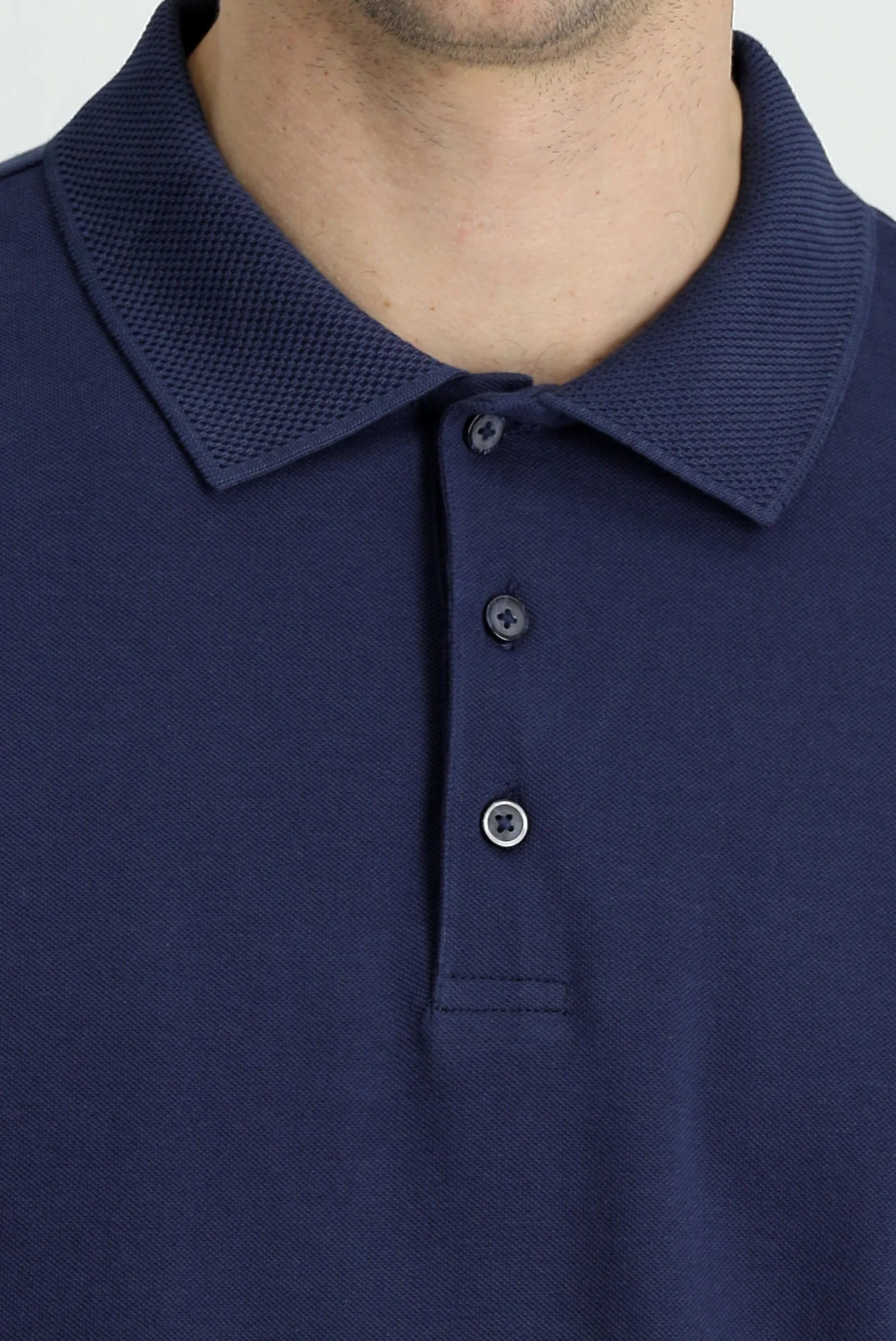 Koyu Lacivert Polo Yaka Slim Fit Dar Kesim Nakışlı Pamuk Tişört - Image 4