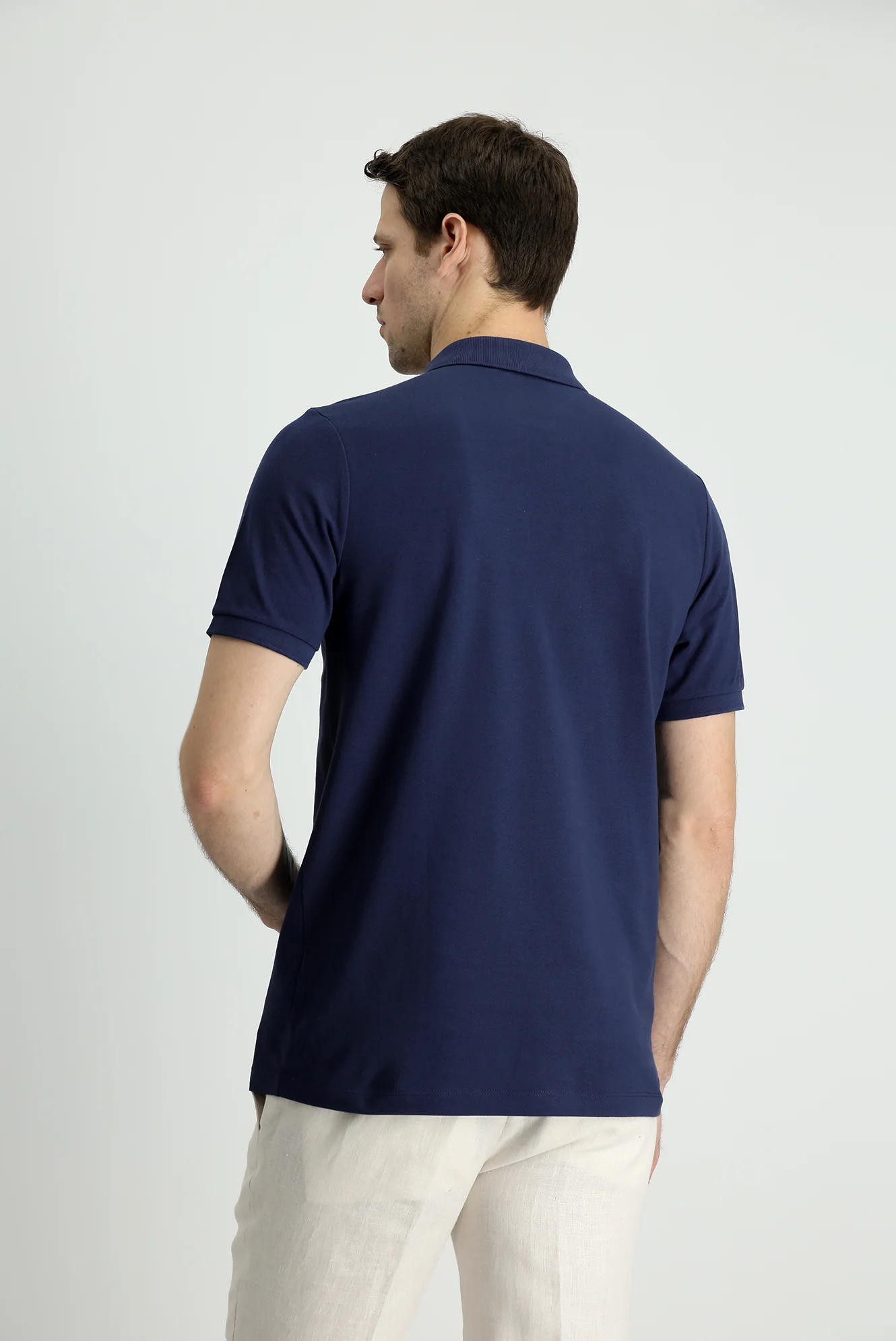 Koyu Lacivert Polo Yaka Slim Fit Dar Kesim Nakışlı Pamuk Tişört - Image 3