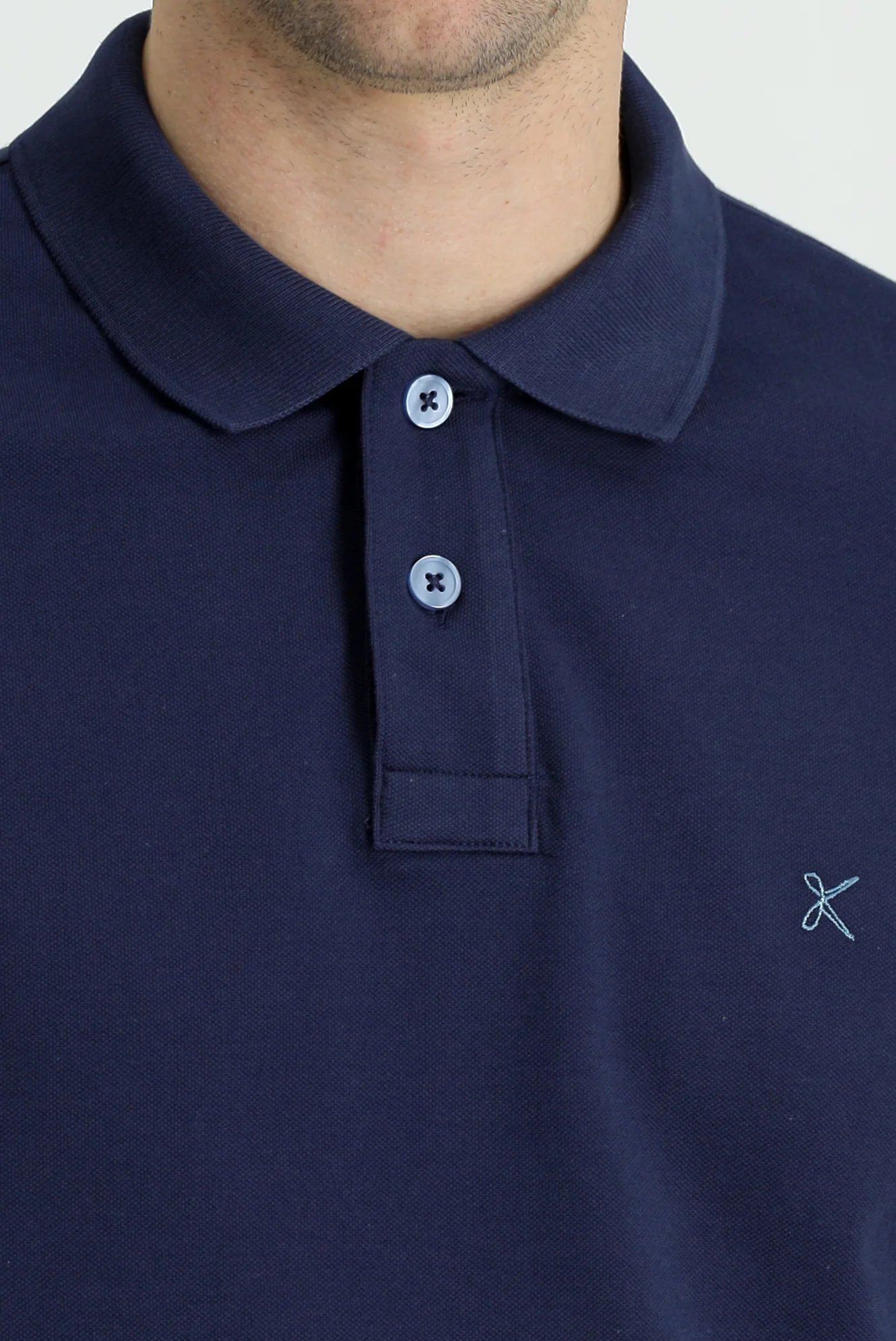Koyu Lacivert Polo Yaka Slim Fit Dar Kesim Nakışlı Pamuk Tişört - Image 4