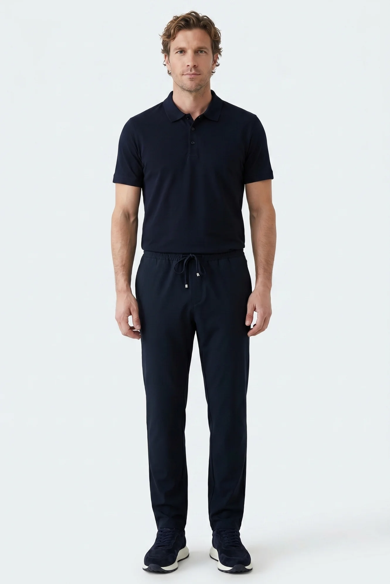 Koyu Lacivert Regular Fit Standart Kesim Yandan Cep Beli Lastikli İpli Jogger Pantolon - Image 2