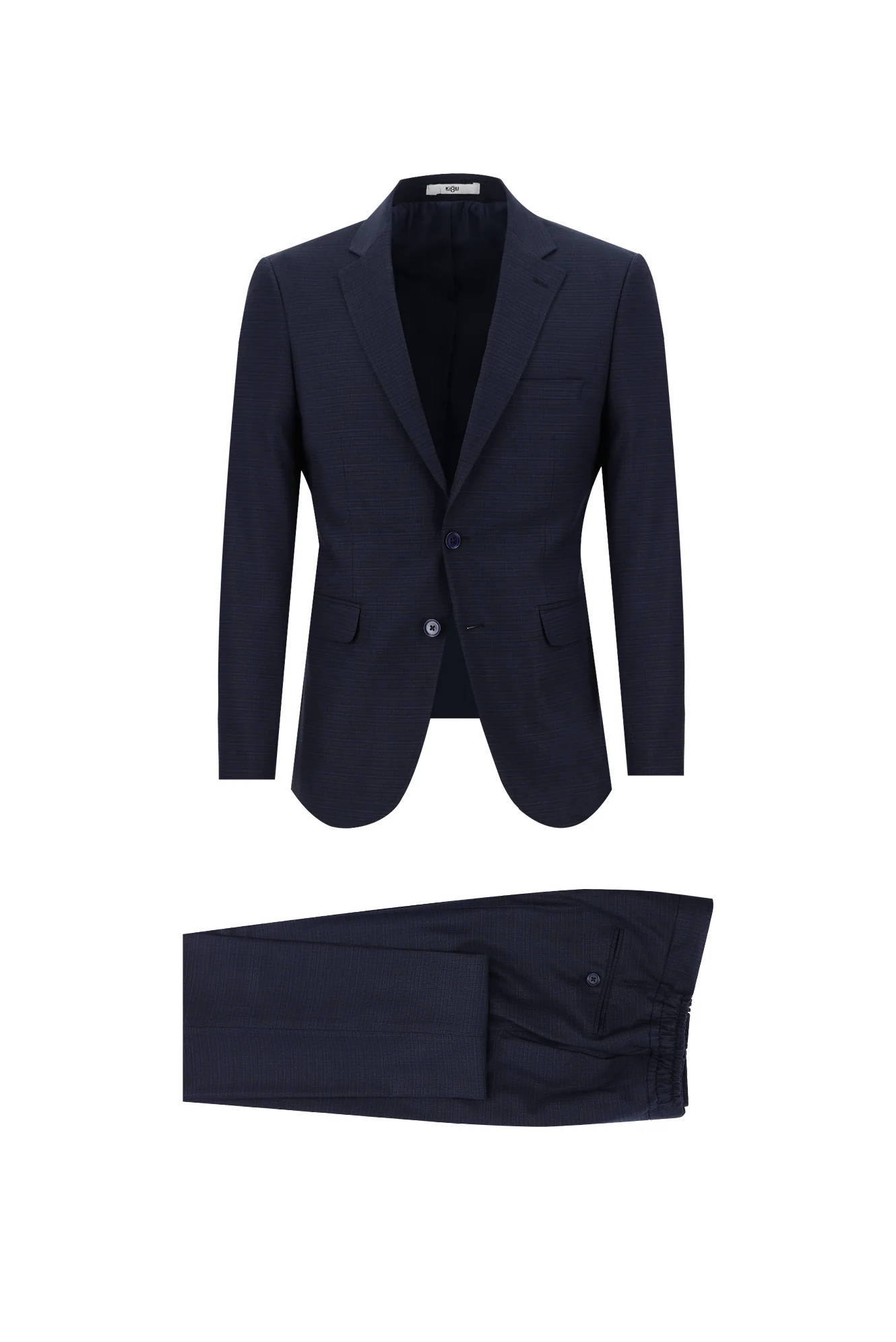 Koyu Lacivert 6 Drop Regular Fit Standart Kesim Beli Lastikli İpli Desenli Takım Elbise