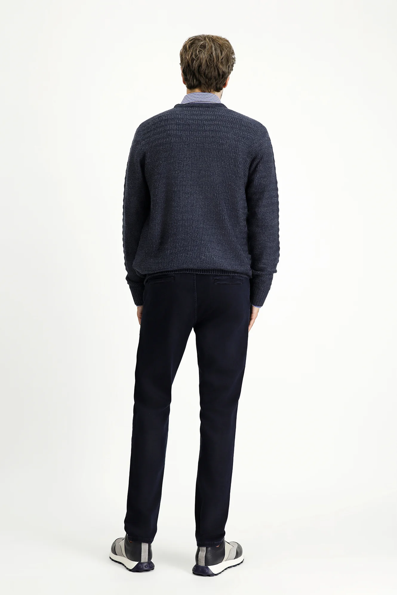 Koyu Lacivert Regular Fit Standart Kesim Beli Lastikli İpli Likralı Denim Pantolon - Image 4