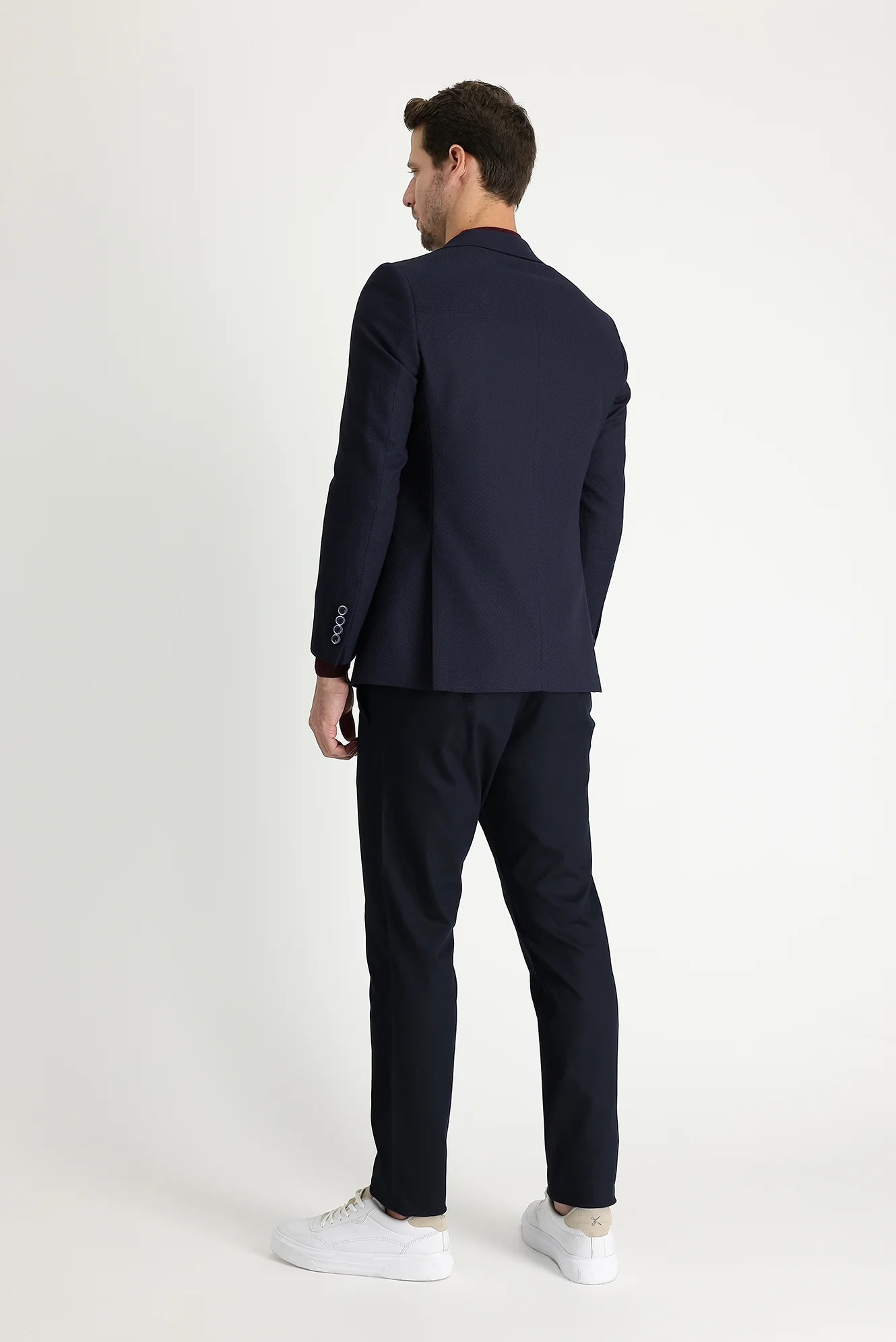 Koyu Lacivert Regular Fit Standart Kesim Beli Lastikli İpli Likralı Pantolon - Image 3