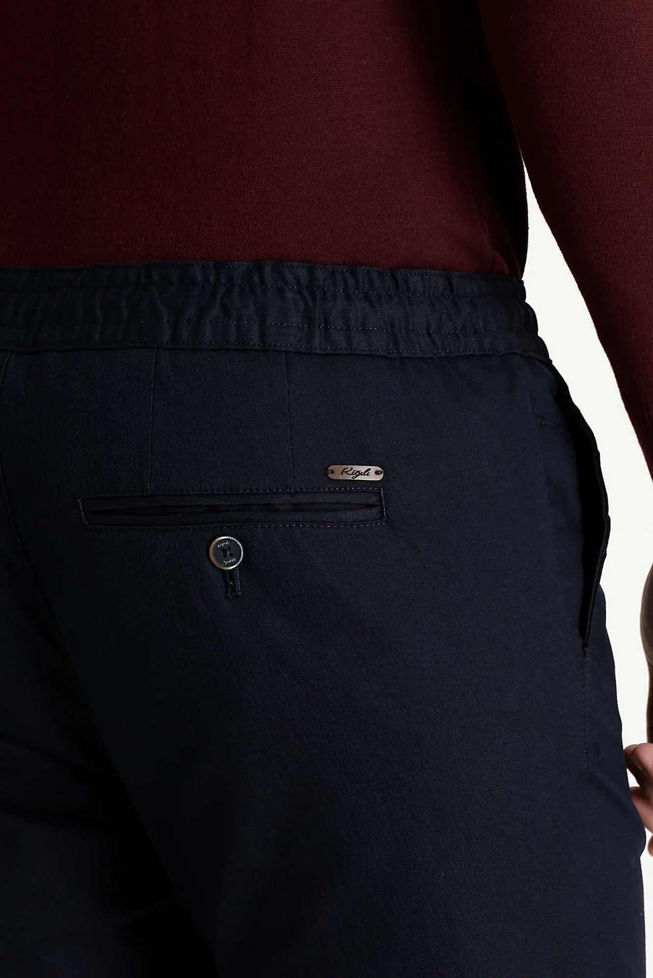 Koyu Lacivert Regular Fit Standart Kesim Beli Lastikli İpli Likralı Pantolon - Image 4