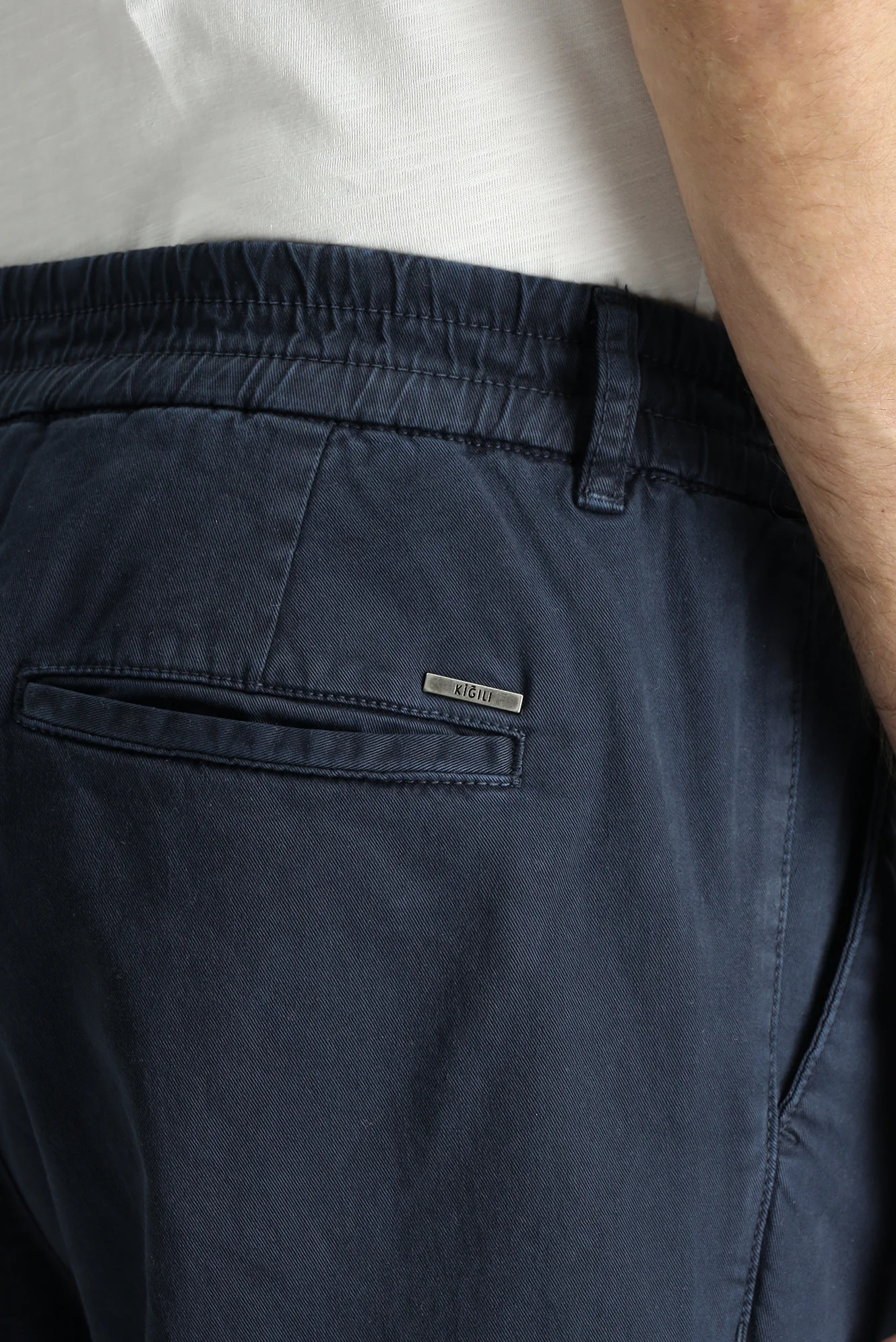 Koyu Lacivert Regular Fit Standart Kesim Beli Lastikli Likralı Kanvas / Chino Pantolon - Image 6