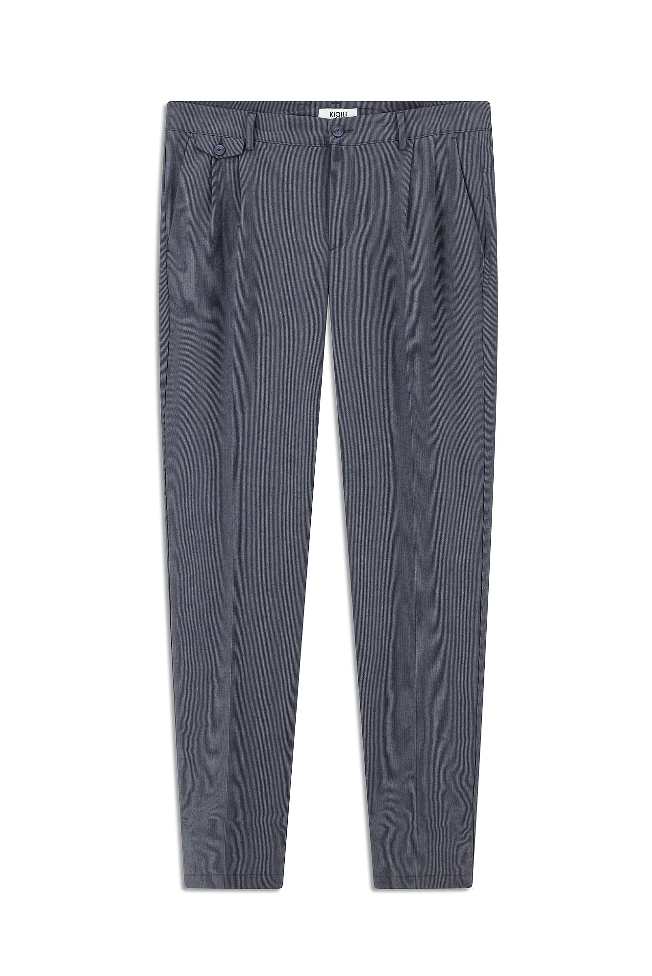 Koyu Lacivert 6 Drop Regular Fit Standart Kesim Çizgili Keten Karışımlı Pileli Klasik Kumaş Pantolon - Image 7