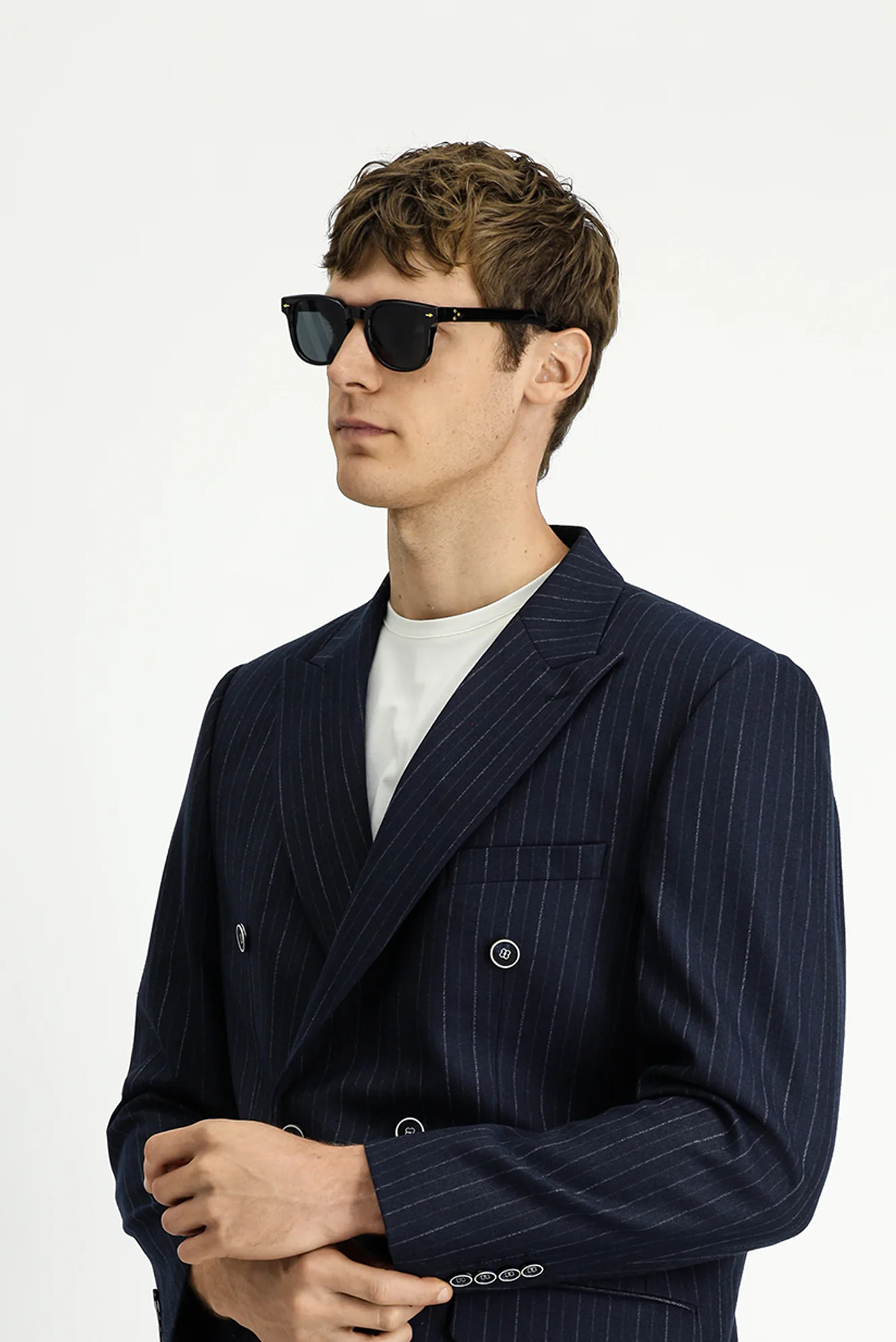 Koyu Lacivert 4 Drop Relaxed Fit Rahat Kesim Çizgili Kruvaze Takım Elbise - Image 4