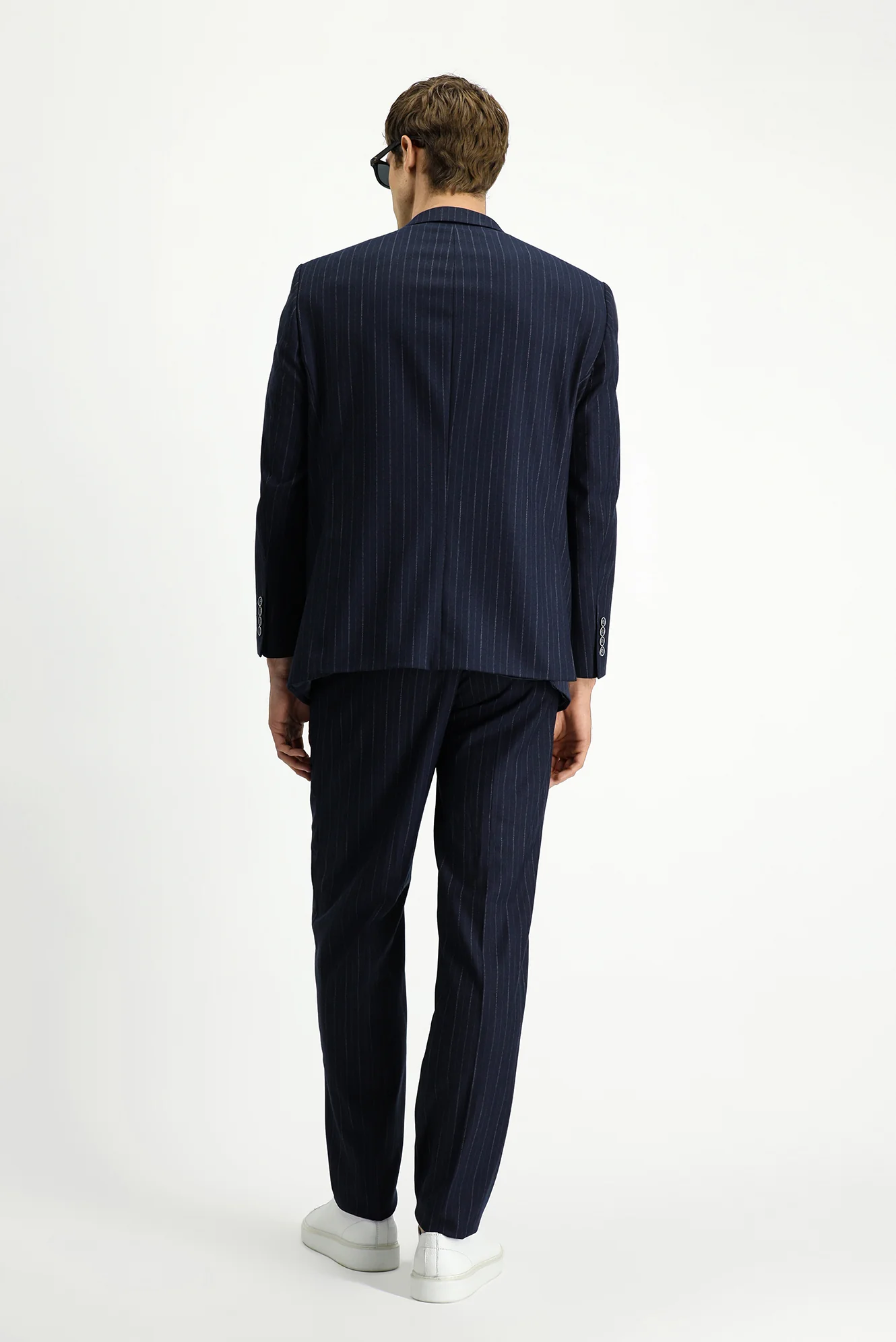 Koyu Lacivert 4 Drop Relaxed Fit Rahat Kesim Çizgili Kruvaze Takım Elbise - Image 5