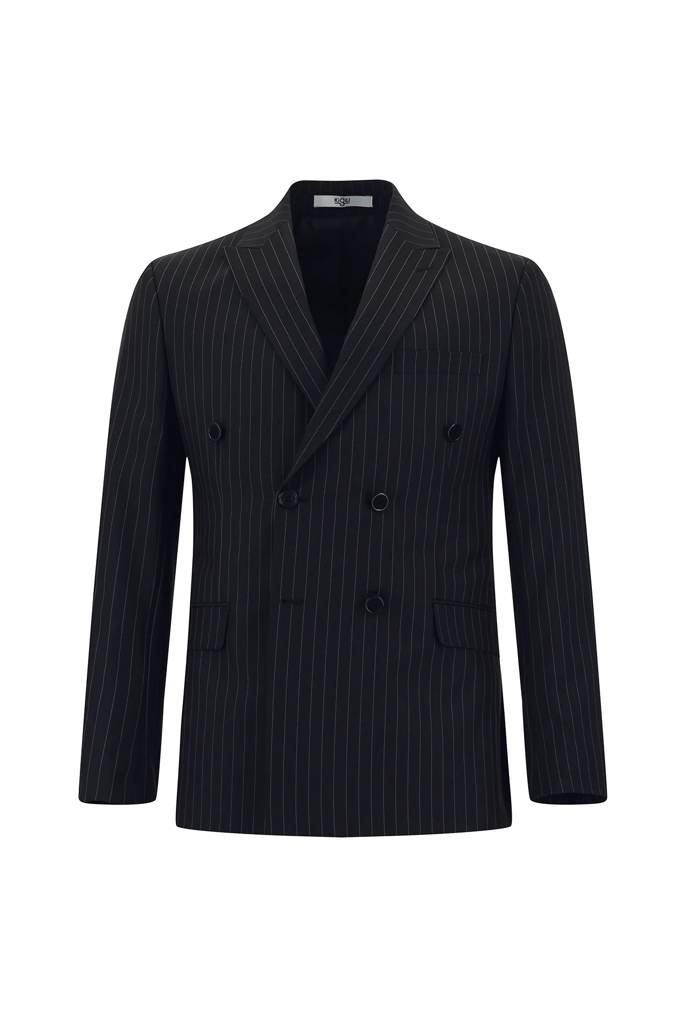 Koyu Lacivert 6 Drop Regular Fit Standart Kesim Çizgili Kruvaze Takım Elbise - Image 2