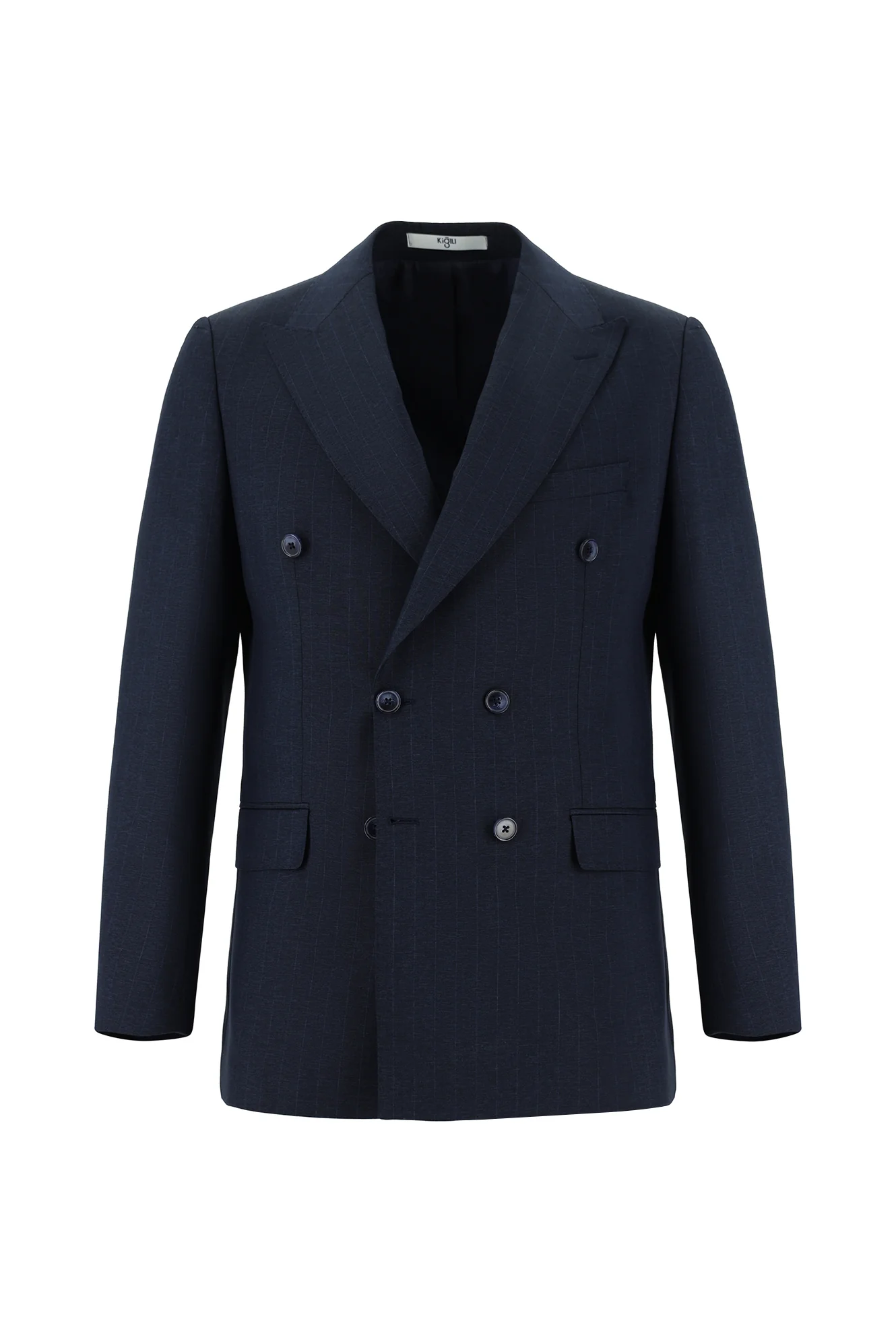 Koyu Lacivert 6 Drop Regular Fit Standart Kesim Çizgili Kruvaze Takım Elbise - Image 2