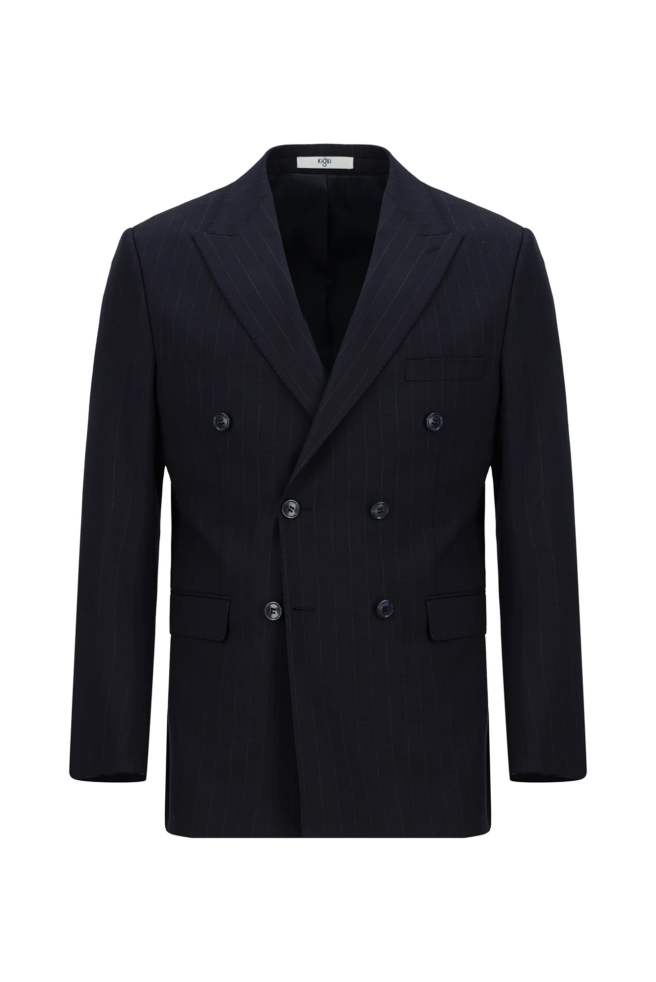 Koyu Lacivert 6 Drop Regular Fit Standart Kesim Çizgili Kruvaze Takım Elbise - Image 2