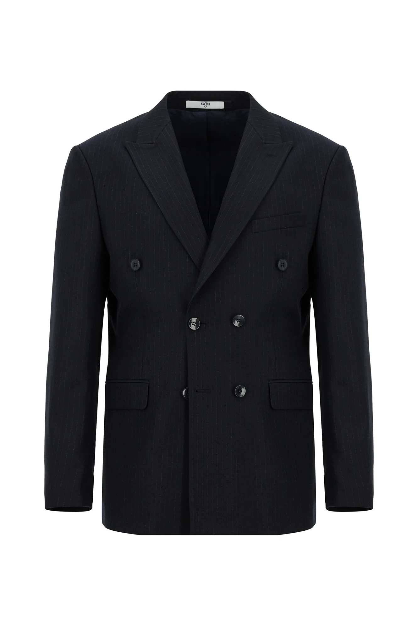 Koyu Lacivert 6 Drop Regular Fit Standart Kesim Çizgili Kruvaze Takım Elbise - Image 2