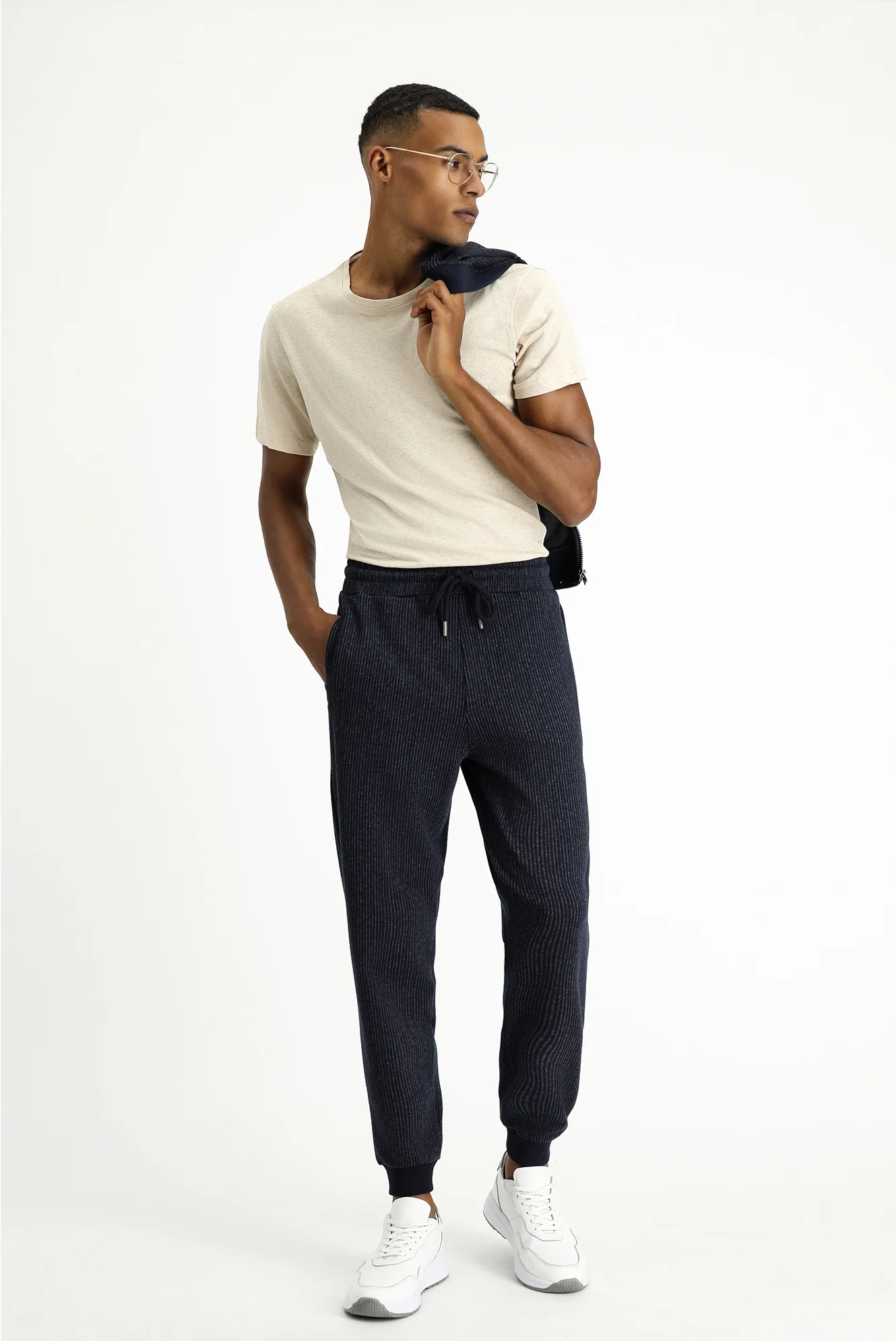 Koyu Lacivert Regular Fit Çizgili Sweatpant / Eşofman Altı