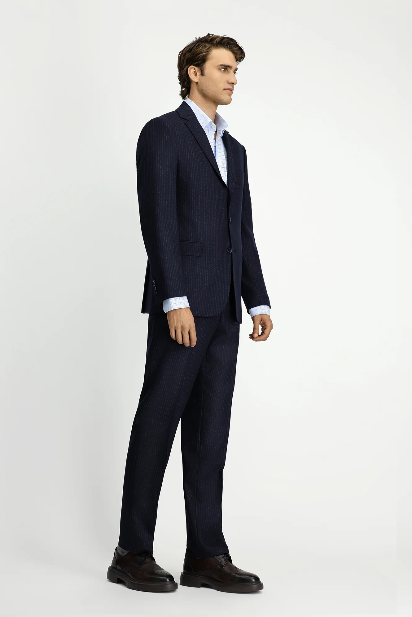 Koyu Lacivert 6 Drop Regular Fit Standart Kesim Çizgili Takım Elbise - Image 3
