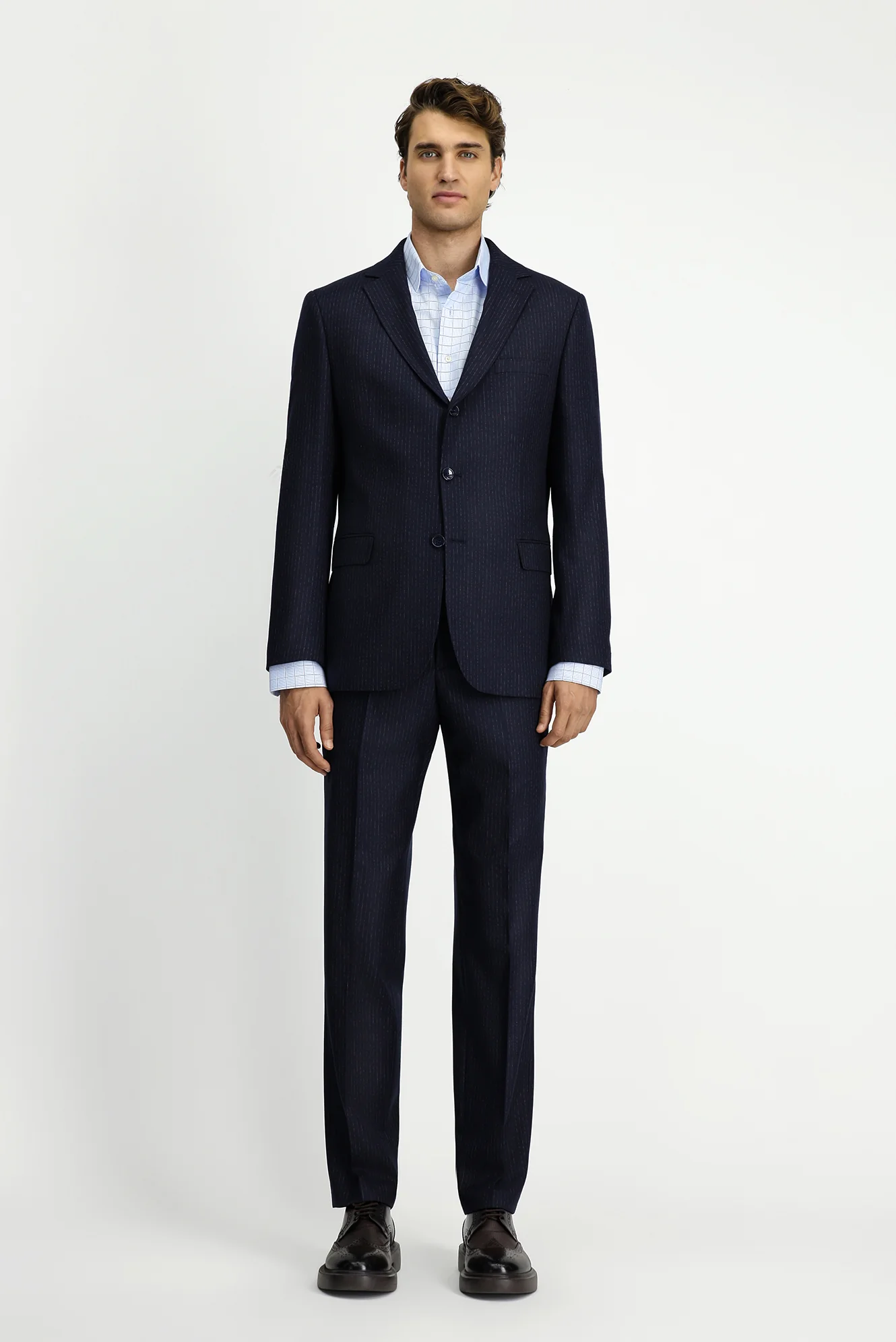 Koyu Lacivert 6 Drop Regular Fit Standart Kesim Çizgili Takım Elbise - Image 4