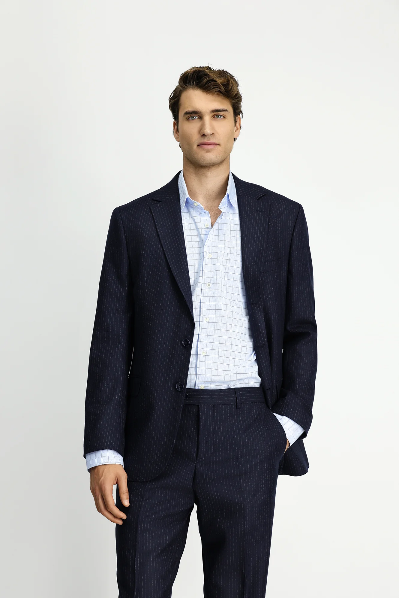 Koyu Lacivert 6 Drop Regular Fit Standart Kesim Çizgili Takım Elbise - Image 6
