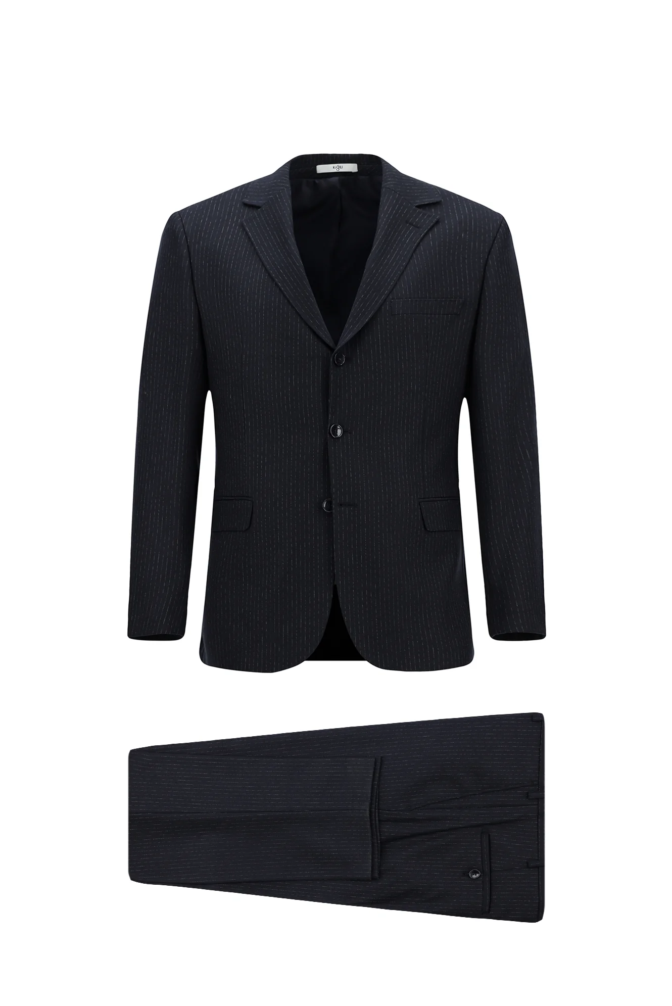 Koyu Lacivert 6 Drop Regular Fit Standart Kesim Çizgili Takım Elbise - Image 9