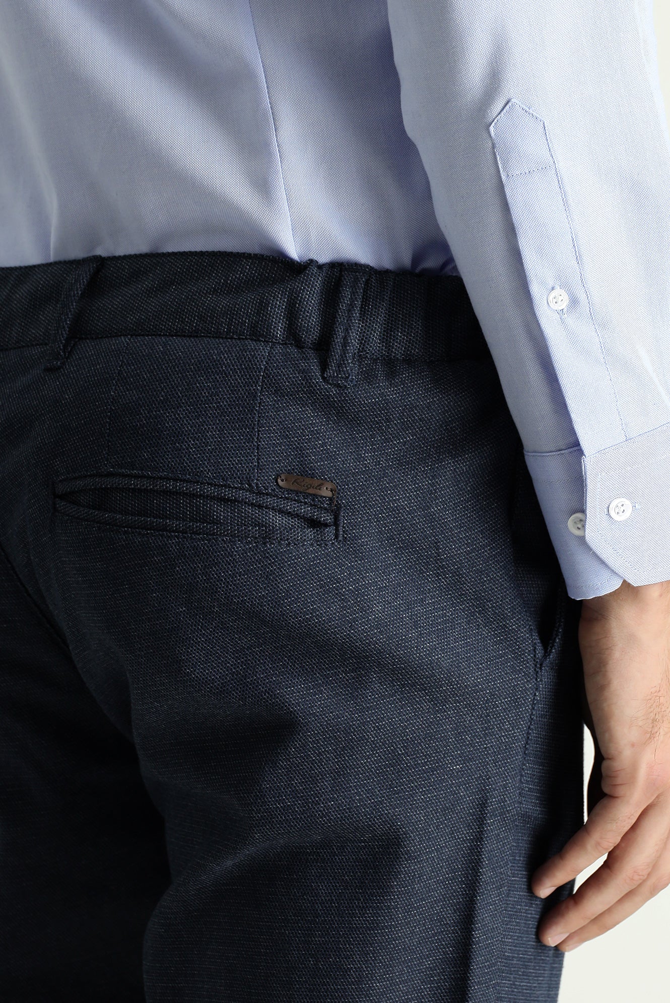 Koyu Lacivert Regular Fit Standart Kesim Desenli Beli Lastikli Likralı Kanvas / Chino Pantolon - Image 5