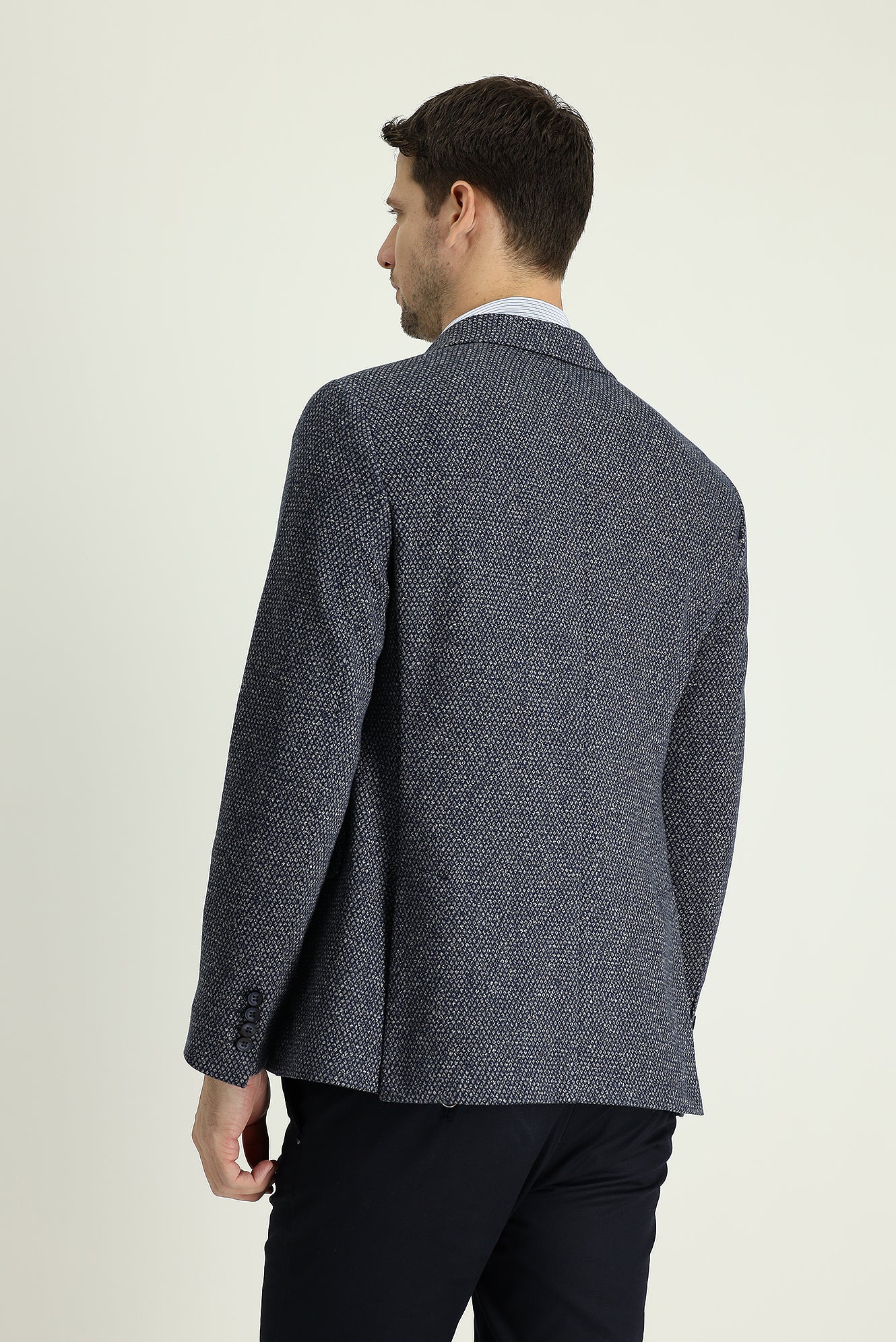 Koyu Lacivert 6 Drop Regular Fit Standart Kesim Desenli Ceket - Image 3