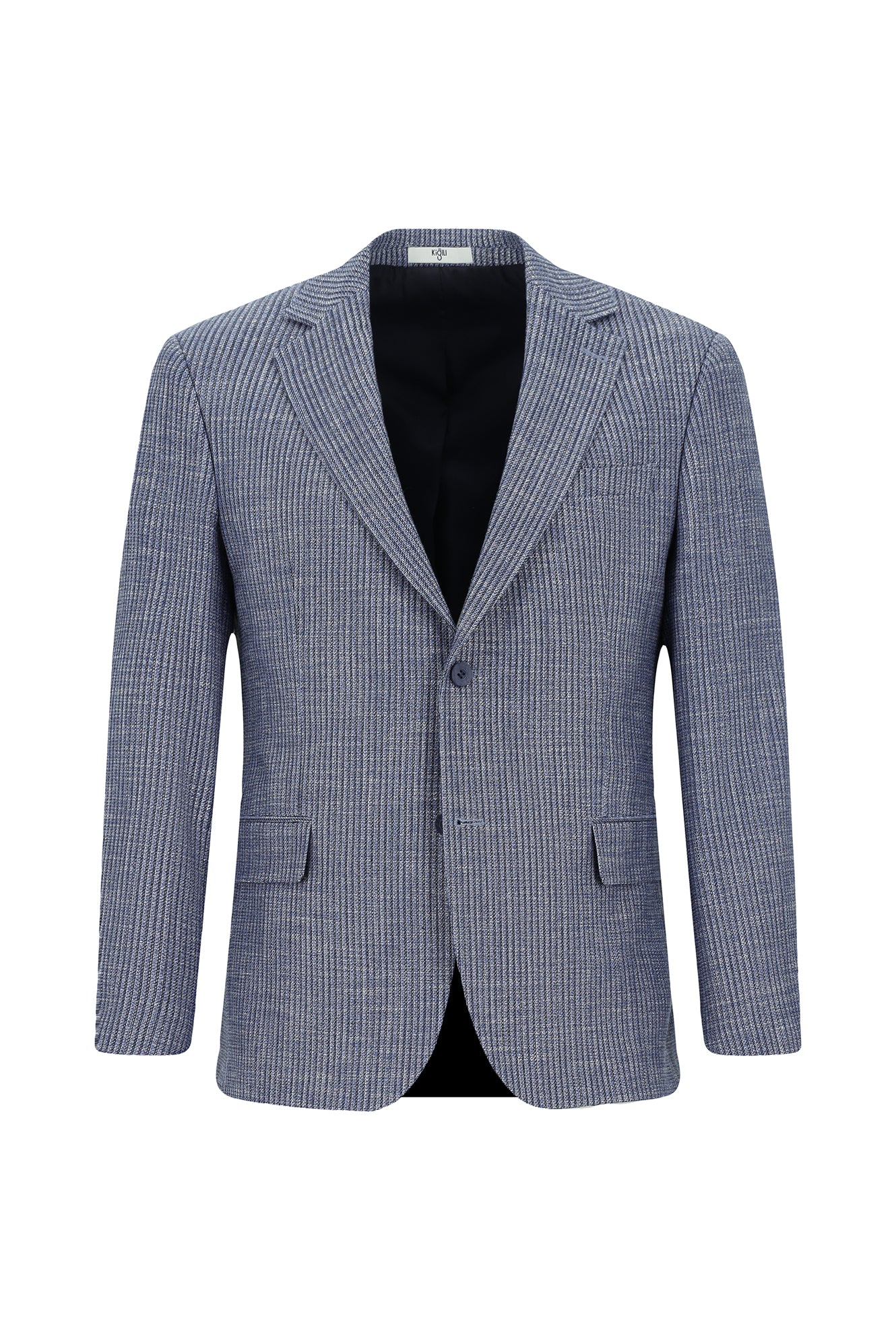 Koyu Lacivert 6 Drop Regular Fit Standart Kesim Desenli Keten Karışımlı Ceket