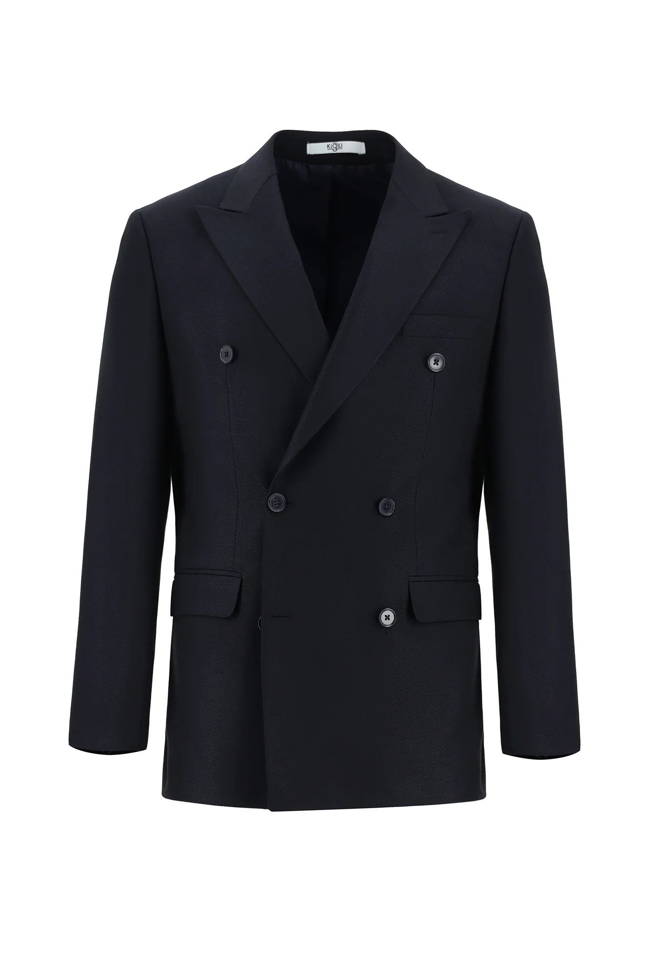 Koyu Lacivert 6 Drop Regular Fit Standart Kesim Desenli Kruvaze Takım Elbise - Image 2