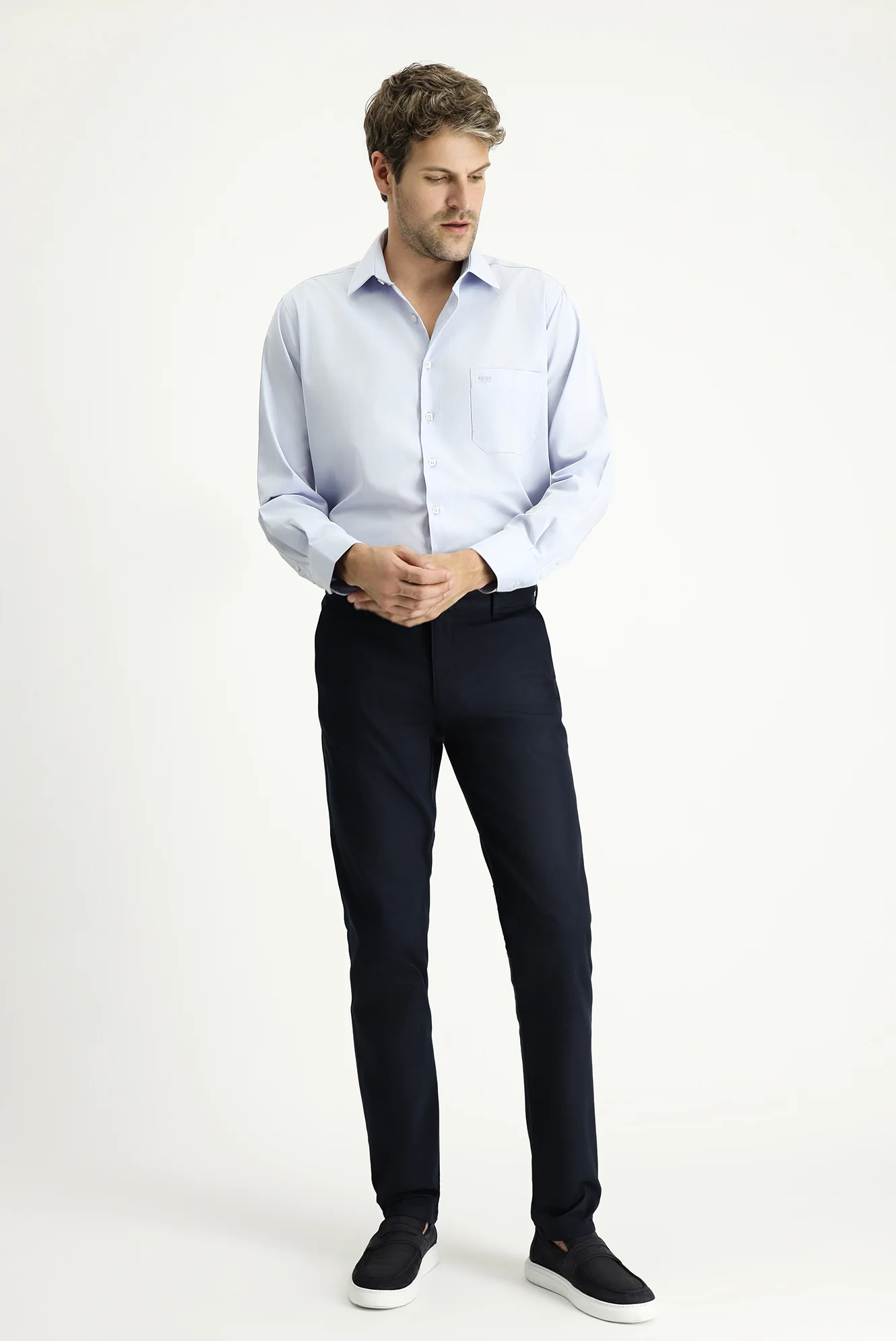 Koyu Lacivert Regular Fit Standart Kesim Desenli Likralı Chino/ Kanvas Pantolon - Image 2