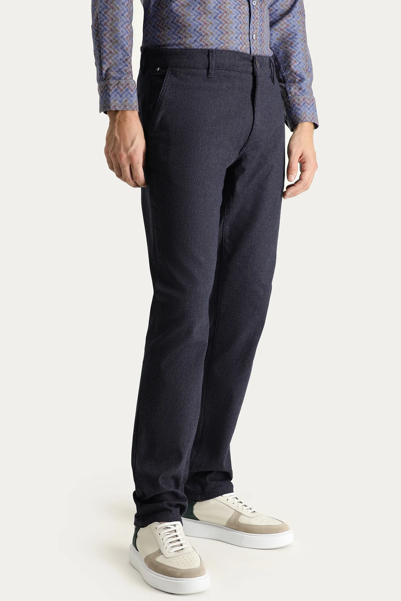 Koyu Lacivert Regular Fit Standart Kesim Desenli Likralı Kanvas / Chino Pantolon - Image 3