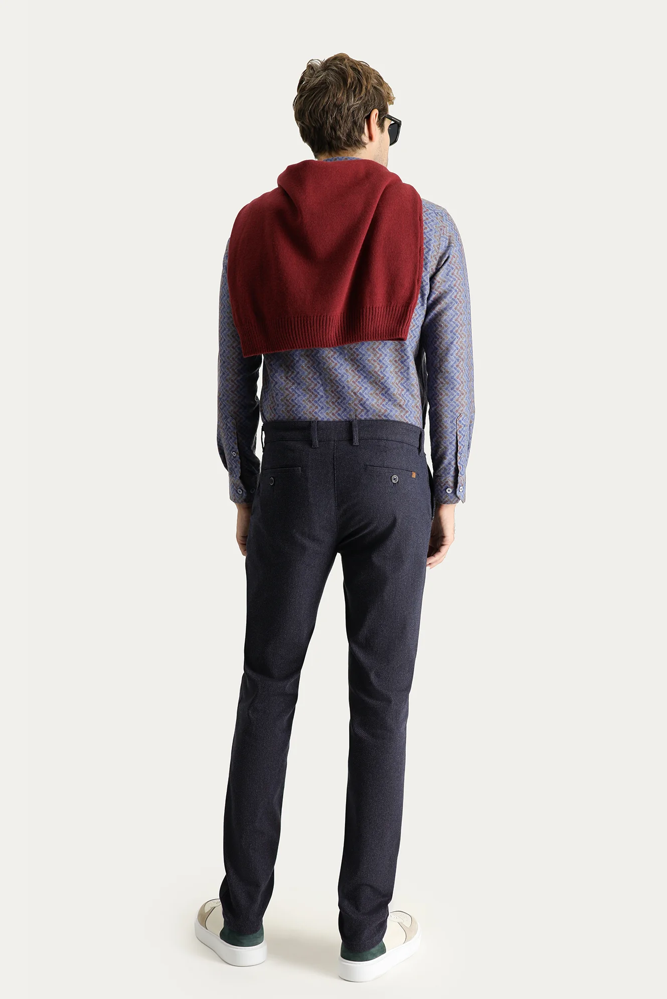 Koyu Lacivert Regular Fit Standart Kesim Desenli Likralı Kanvas / Chino Pantolon - Image 4