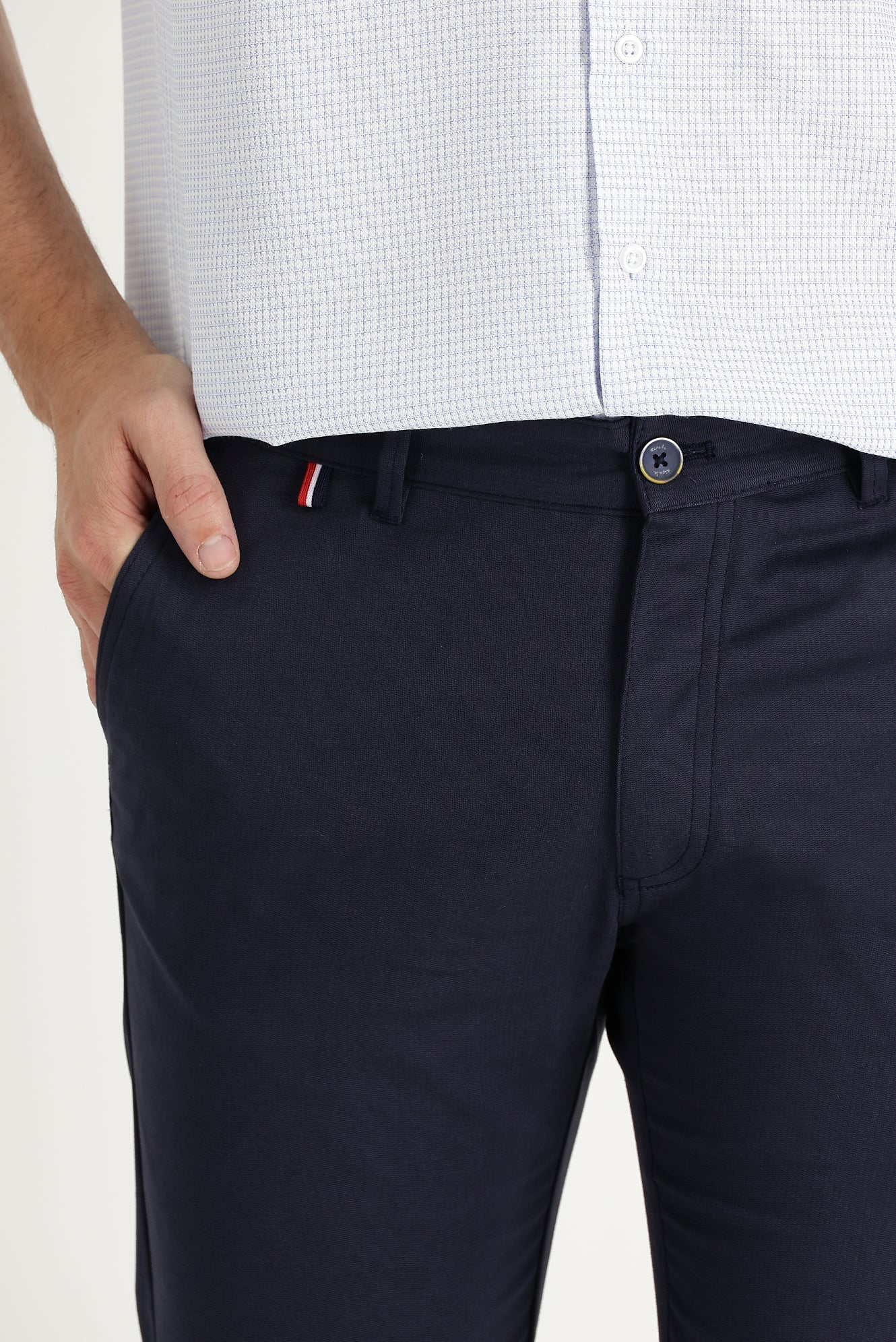 Koyu Lacivert Regular Fit Standart Kesim Desenli Likralı Kanvas / Chino Pantolon - Image 2
