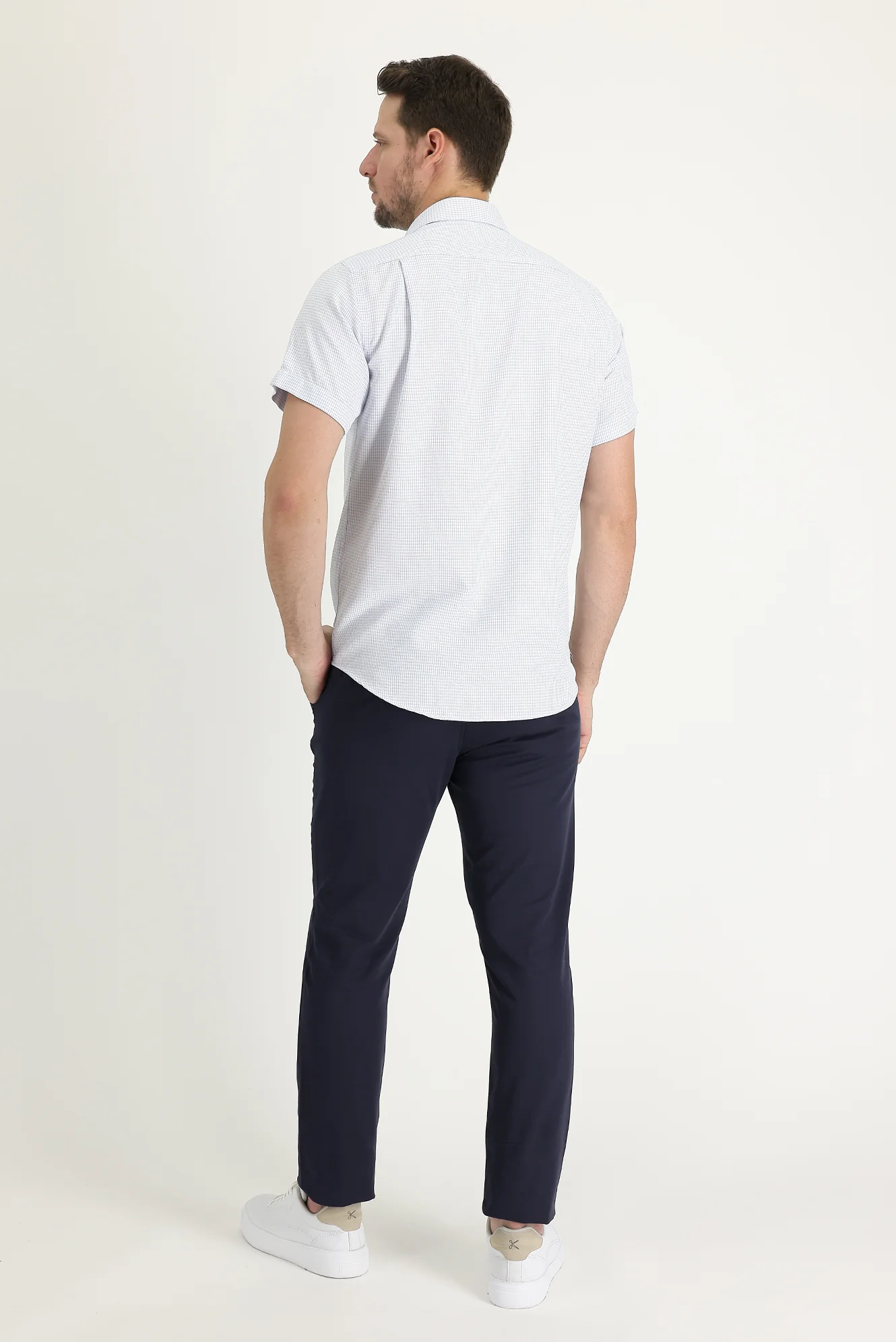 Koyu Lacivert Regular Fit Standart Kesim Desenli Likralı Kanvas / Chino Pantolon - Image 3