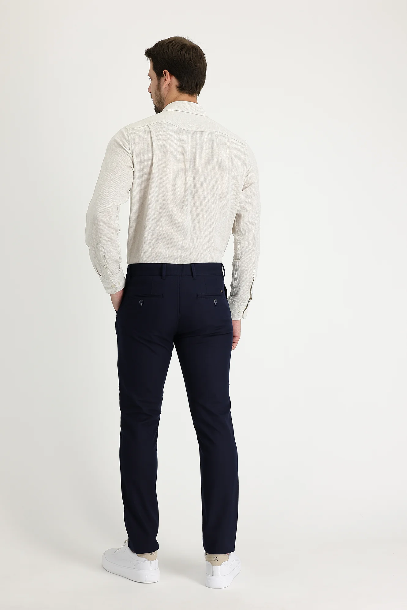 Koyu Lacivert Regular Fit Standart Kesim Desenli Likralı Kanvas / Chino Pantolon - Image 2