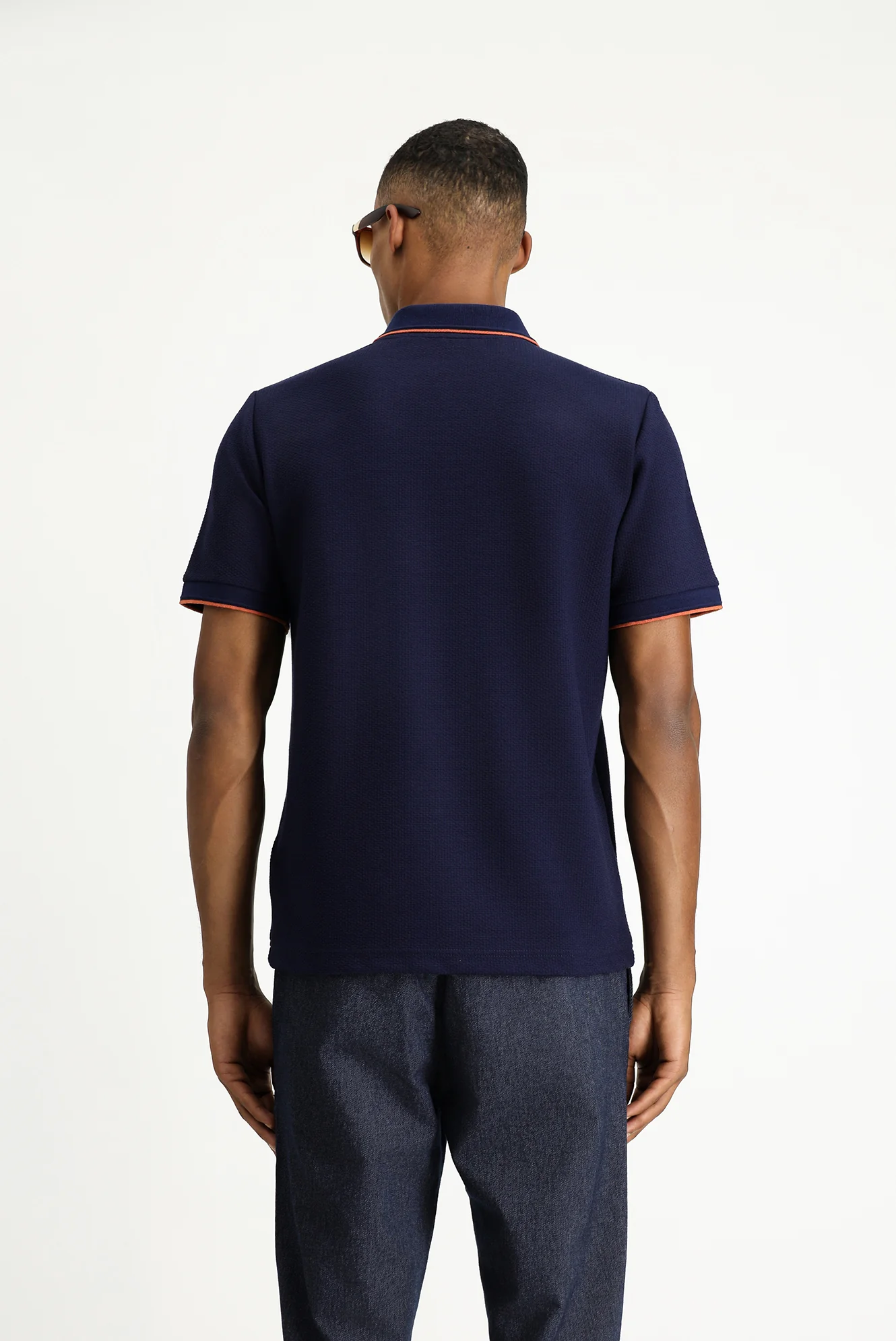 Koyu Lacivert Regular Fit Desenli Likralı Polo Yaka Tişört - Image 4