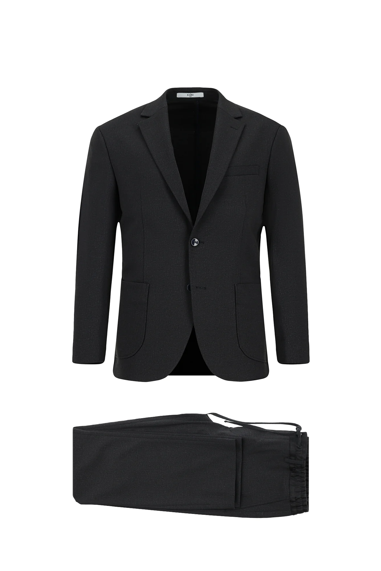 Koyu Lacivert 6 Drop Regular Fit Standart Kesim Desenli Beli Lastikli İpli Takım Elbise - Image 8
