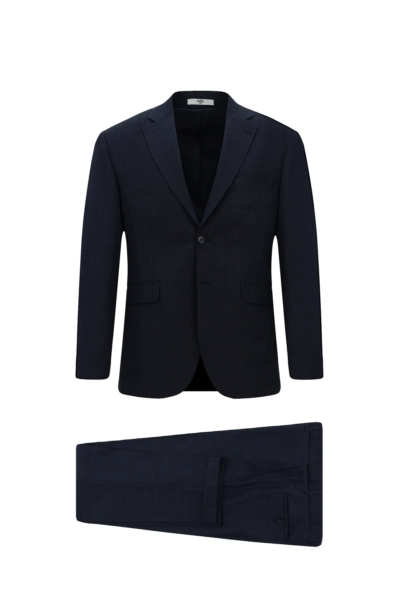 Koyu Lacivert 4 Drop Relaxed Fit Rahat Kesim Ekose Beli Lastikli Takım Elbise