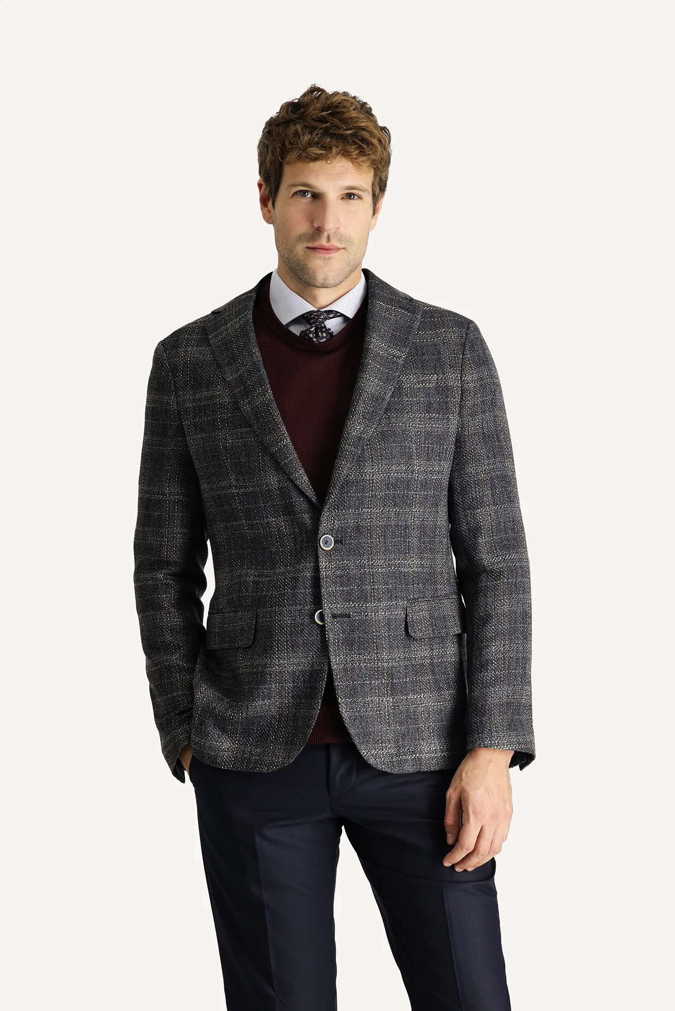 Koyu Lacivert 6 Drop Regular Fit Standart Kesim Ekose Ceket - Image 2