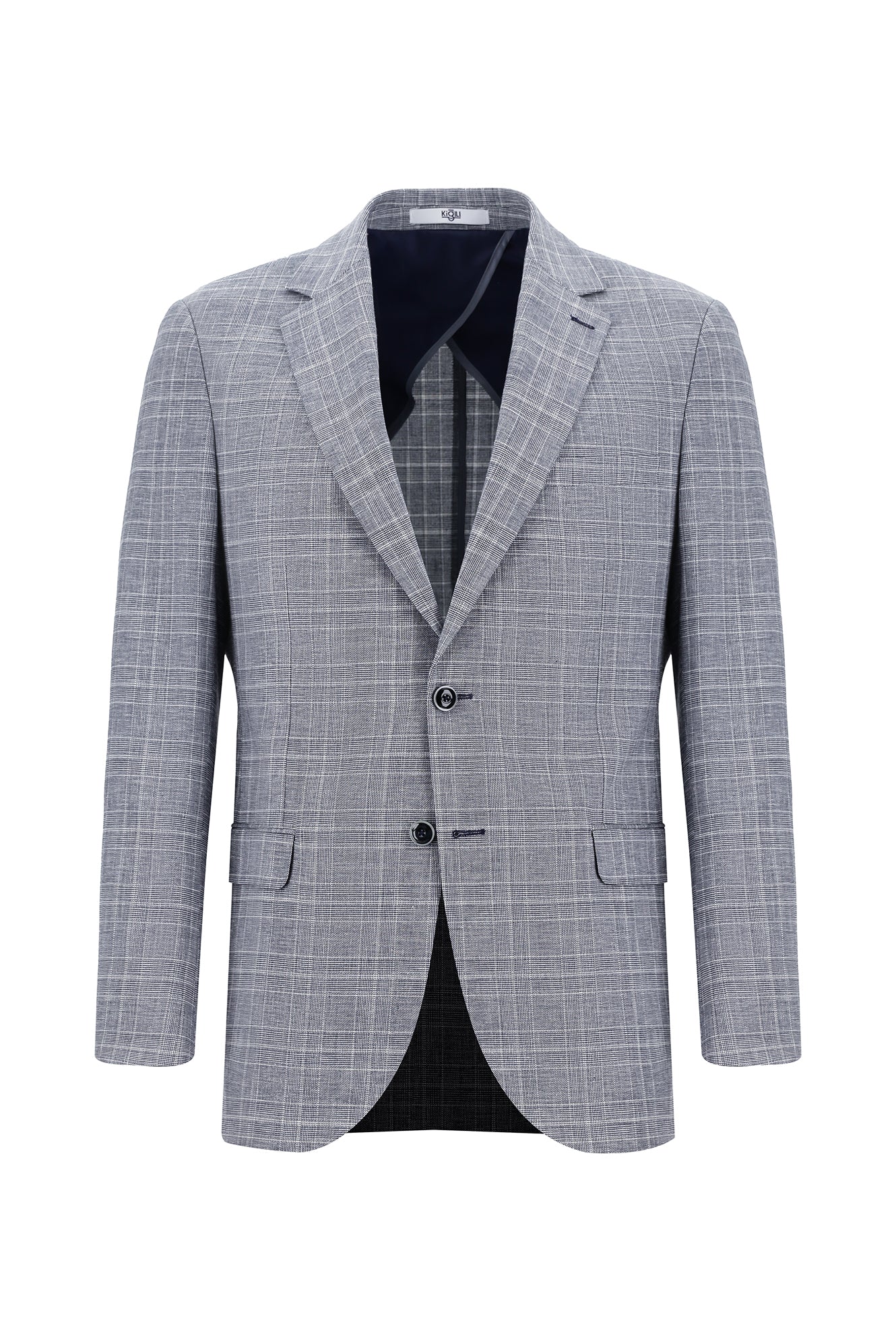 Koyu Lacivert 6 Drop Regular Fit Standart Kesim Ekose Keten Karışımlı Takım Elbise - Image 2