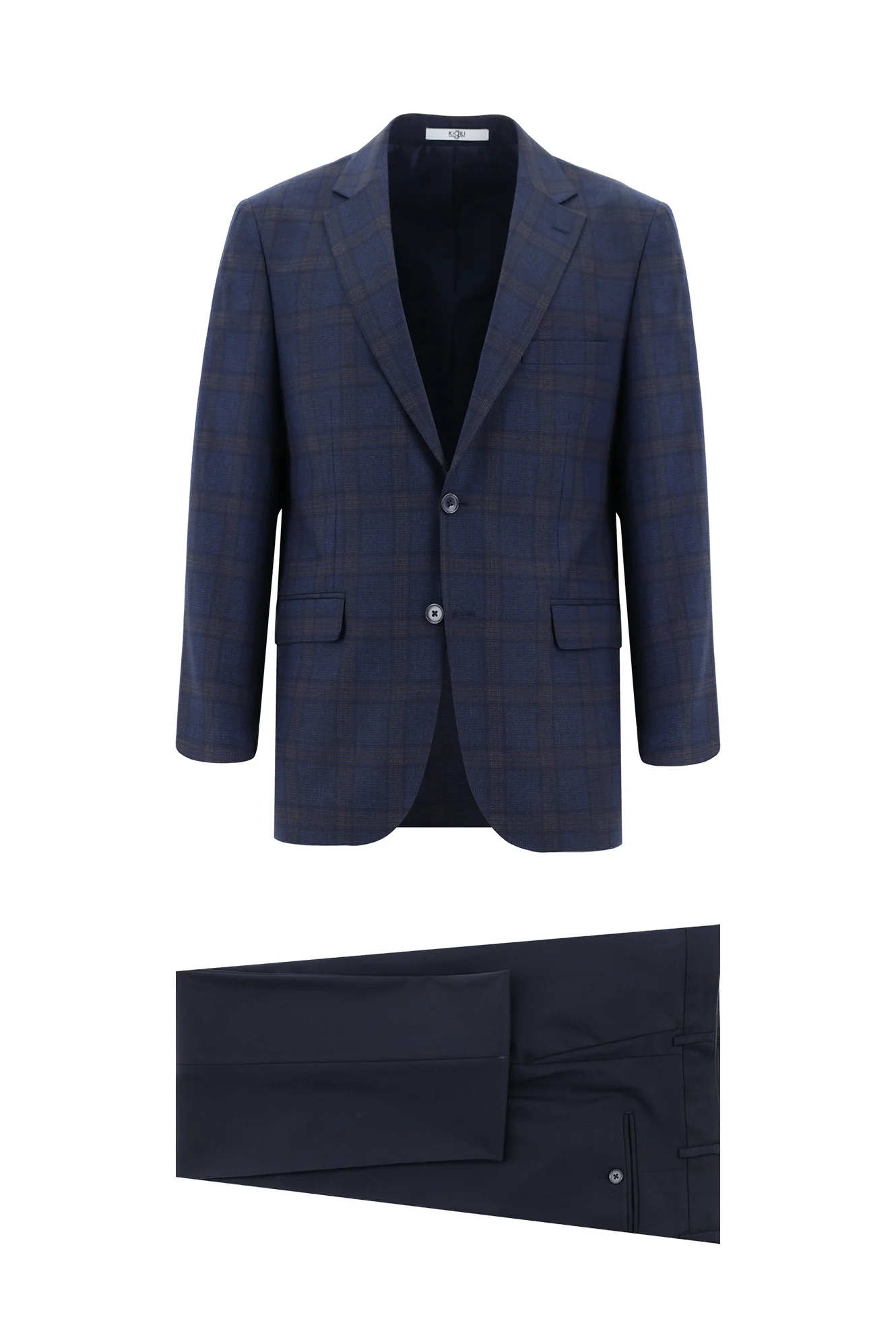 Koyu Lacivert 6 Drop Regular Fit Standart Kesim Ekose Kombinli Takım Elbise