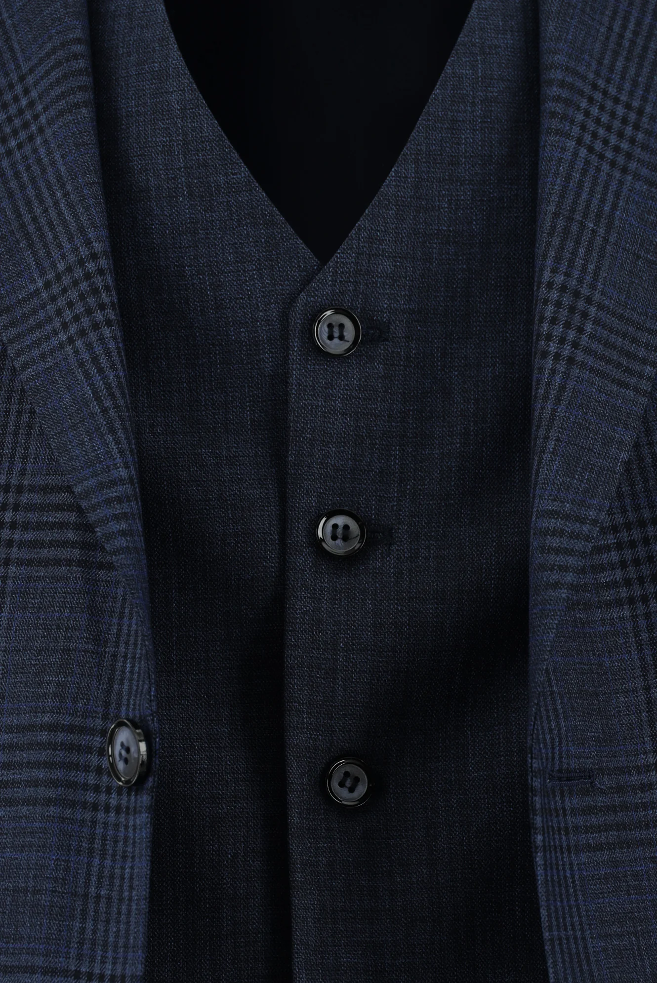 Koyu Lacivert 6 Drop Regular Fit Standart Kesim Ekose Yelekli Kombinli Takım Elbise - Image 6