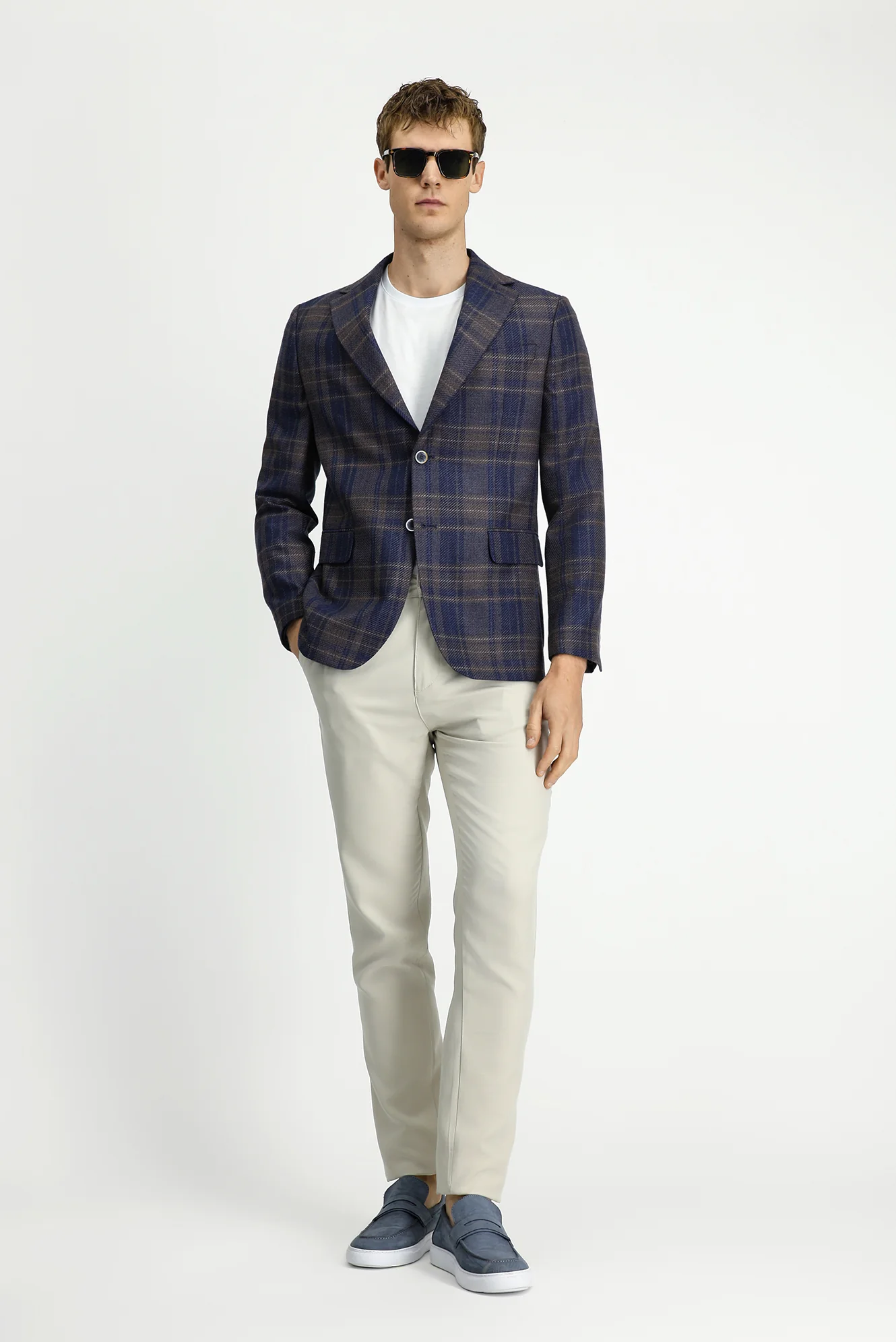 Koyu Lacivert 6 Drop Regular Fit Standart Kesim Ekose Yünlü Ceket - Image 2