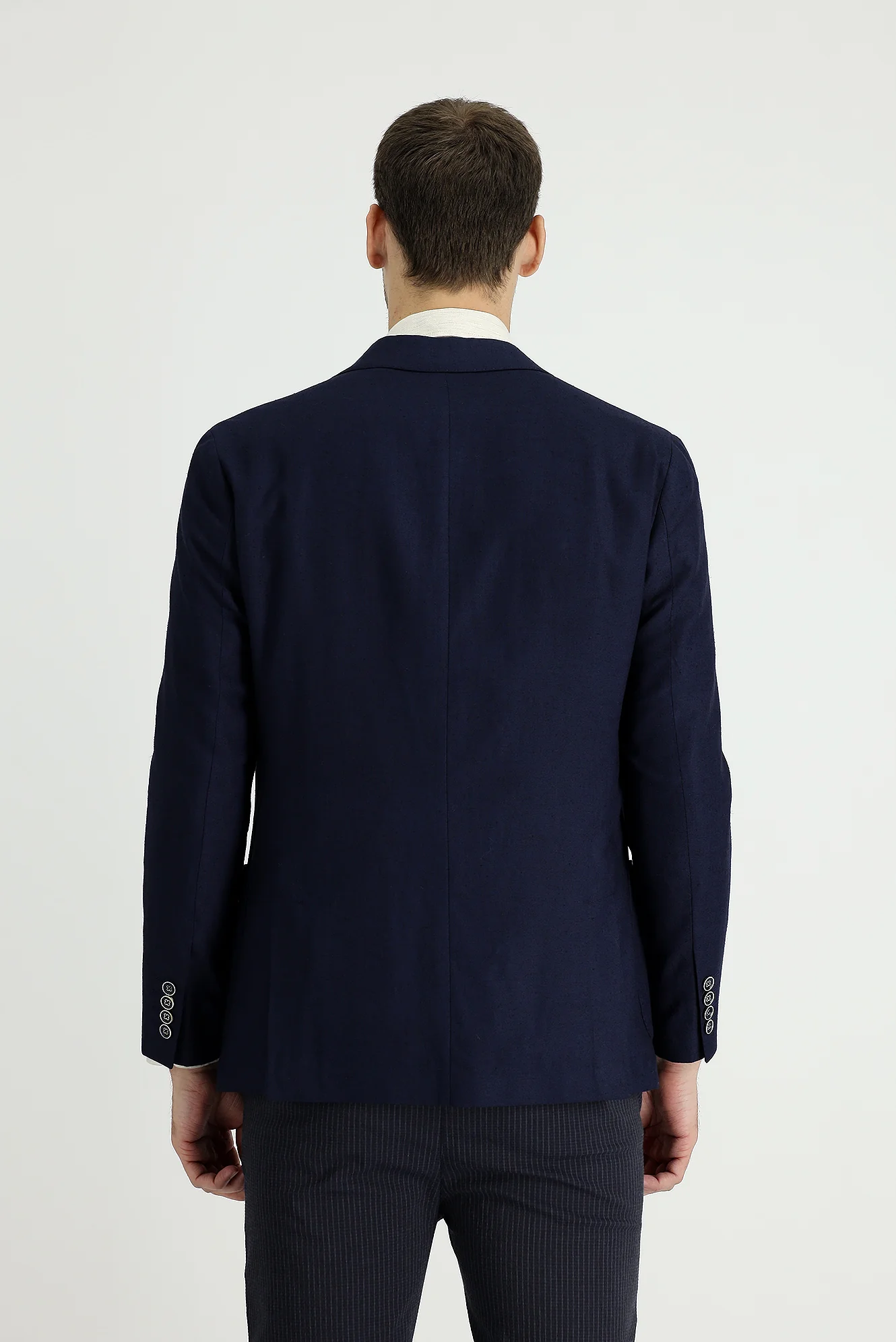 Koyu Lacivert 6 Drop Regular Fit Standart Kesim Keten Ceket - Image 2