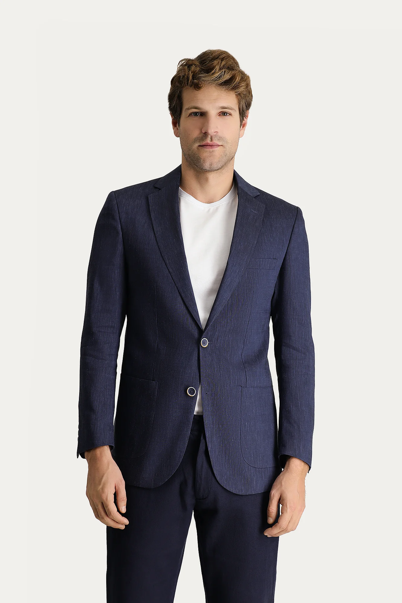 Koyu Lacivert 6 Drop Regular Fit Standart Kesim Keten Karışımlı Spor Ceket - Image 4