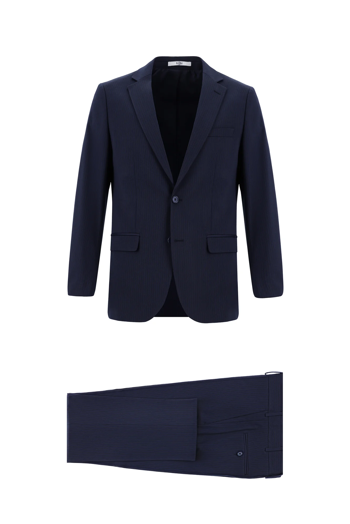 Koyu Lacivert 6 Drop Regular Fit Standart Kesim Çizgili Takım Elbise